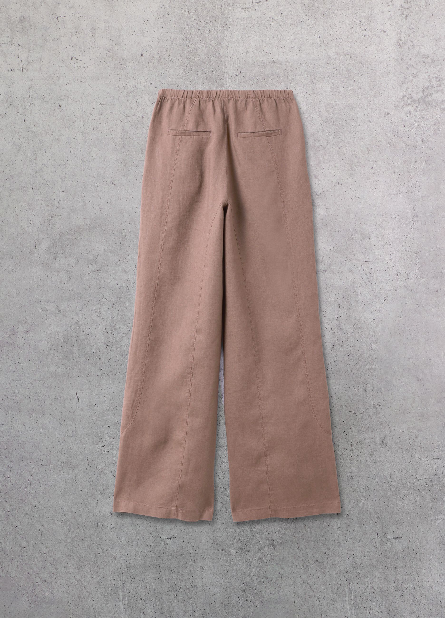 100% Linen Wide-Leg Trousers in Mocha