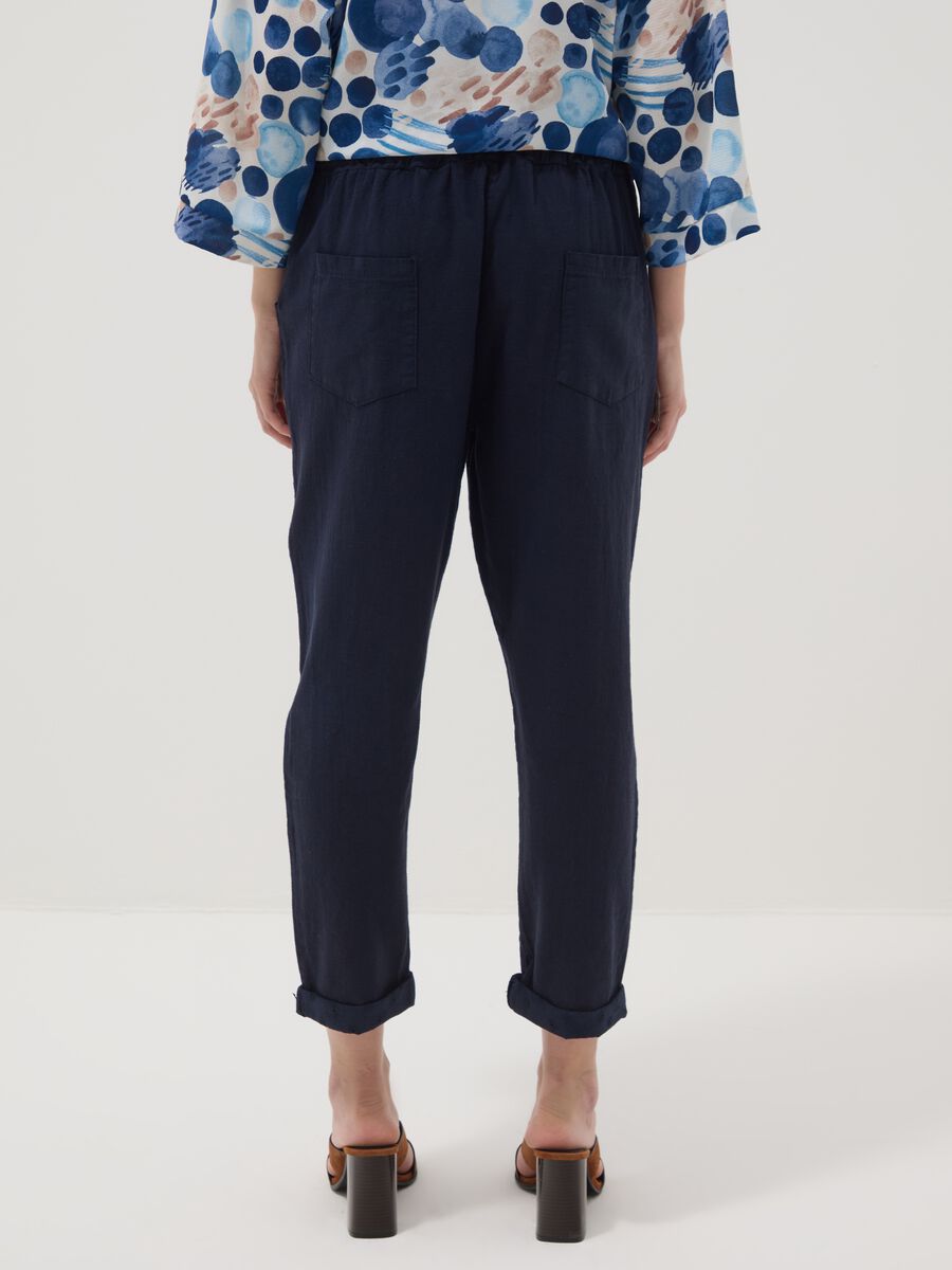 Pantaloni blu in misto lino e cotone regular fit_2