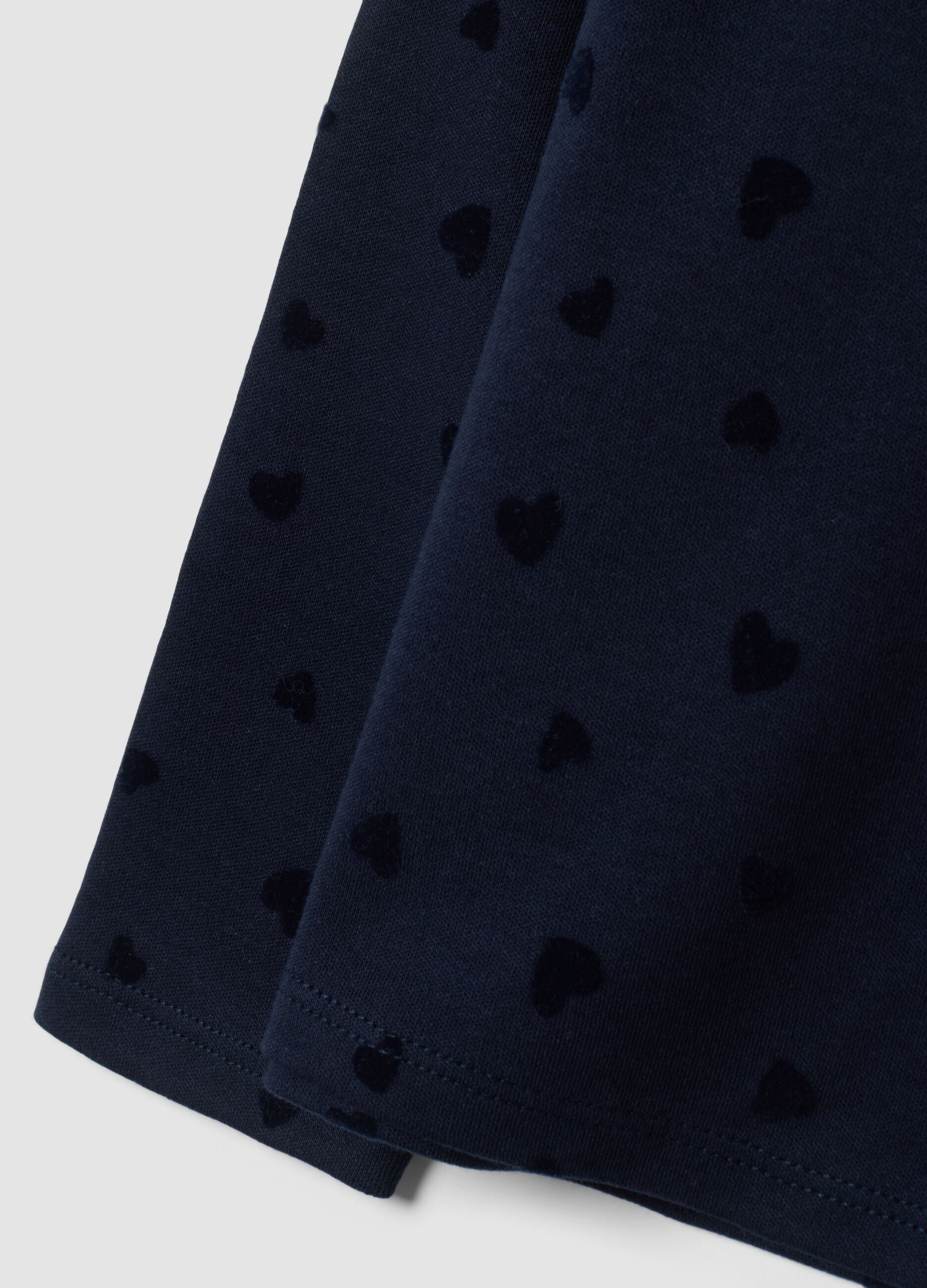Maglia blu notte dolcevita in puro cotone a cuori