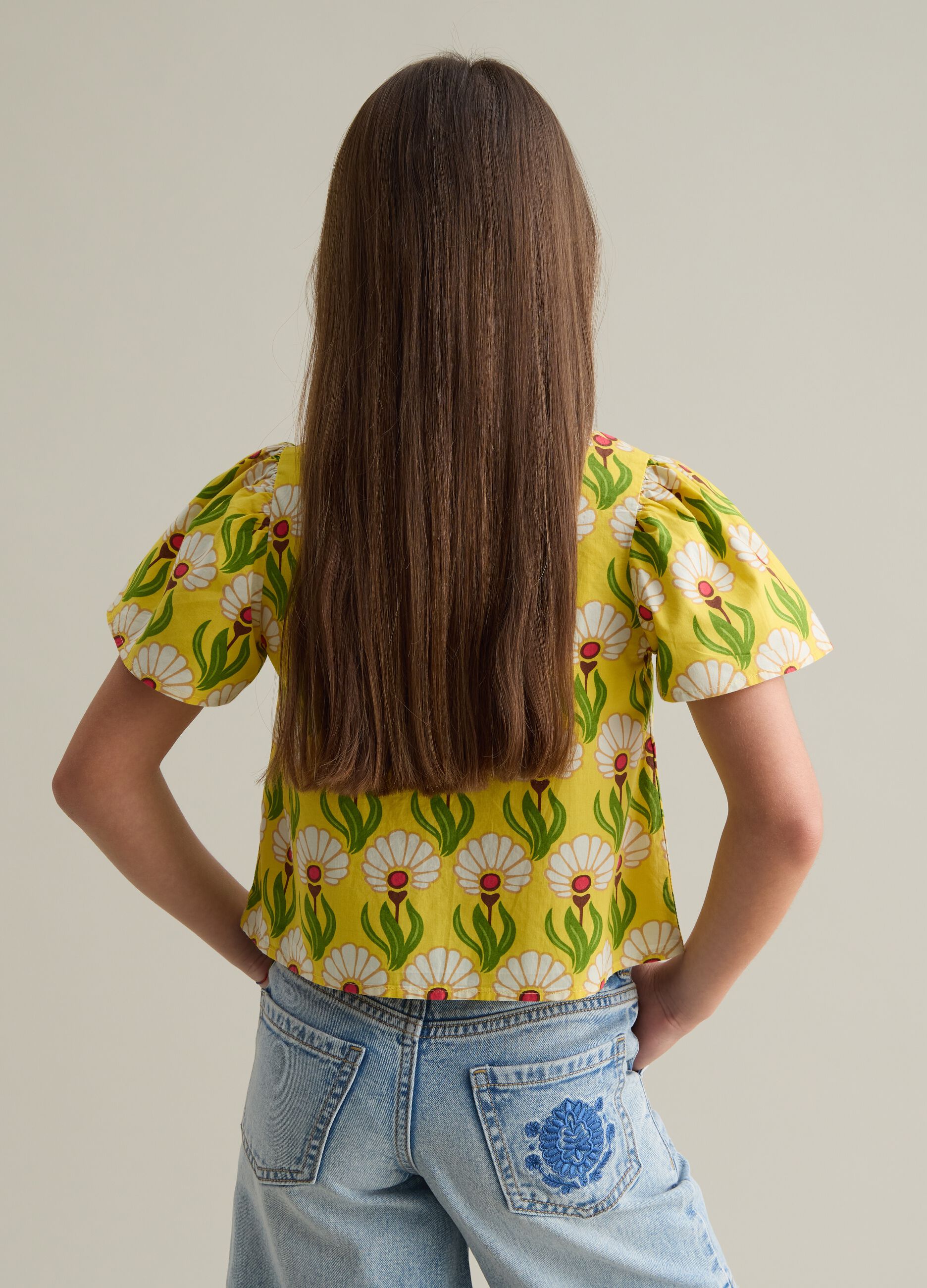 Girls' multicolour pure cotton regular fit shirt with floral print