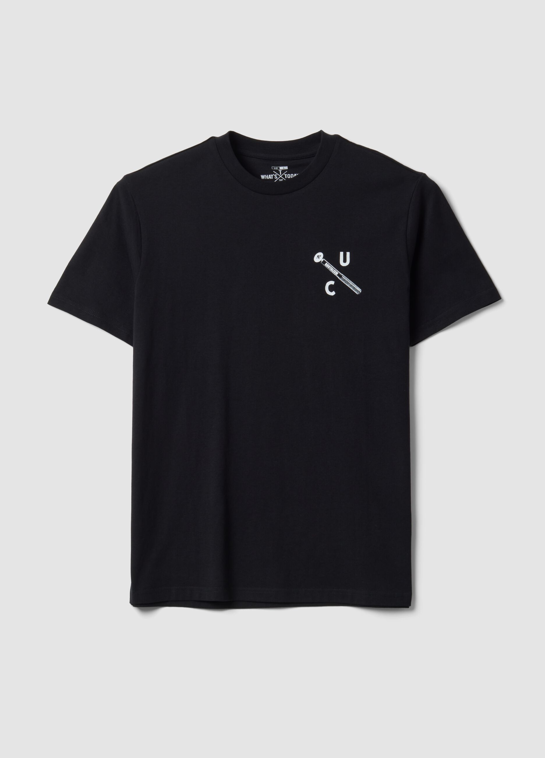 Black pure cotton crew-neck printed T-shirt