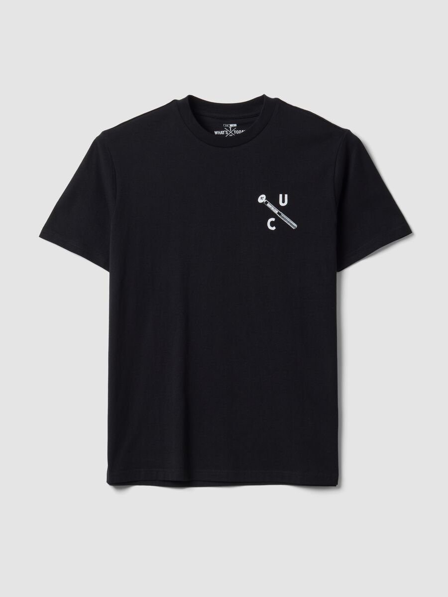 Black pure cotton crew-neck printed T-shirt_4