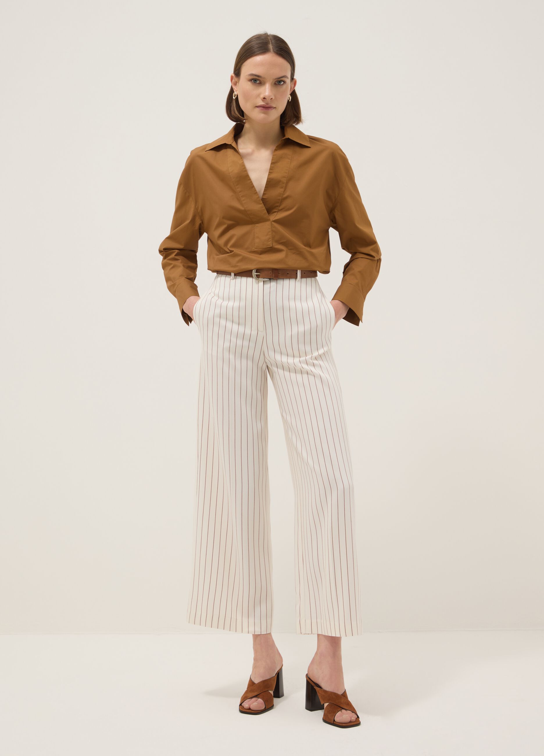 Multicolour Striped Viscose Blend Trousers with Oversized Fit