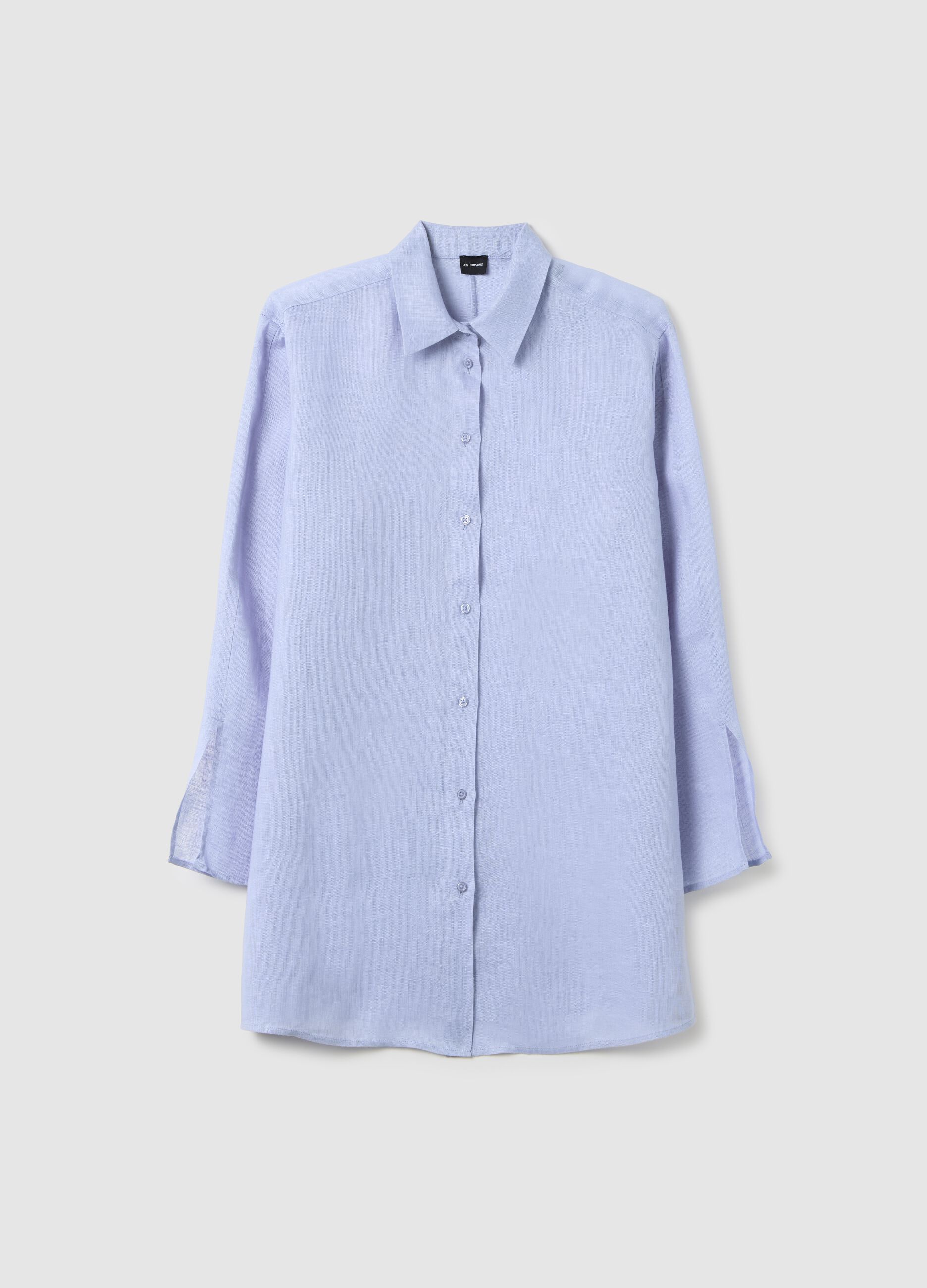 Women's Long Oversized Blue Pure Linen Shirt