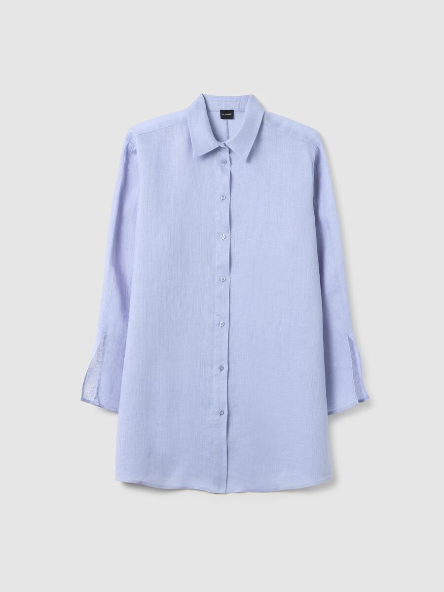 Women's Long Oversized Blue Pure Linen Shirt_4