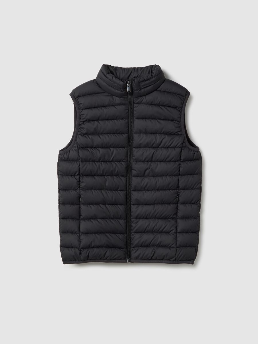 Gilet imbottito nero da ragazzo regular fit con cappuccio_0