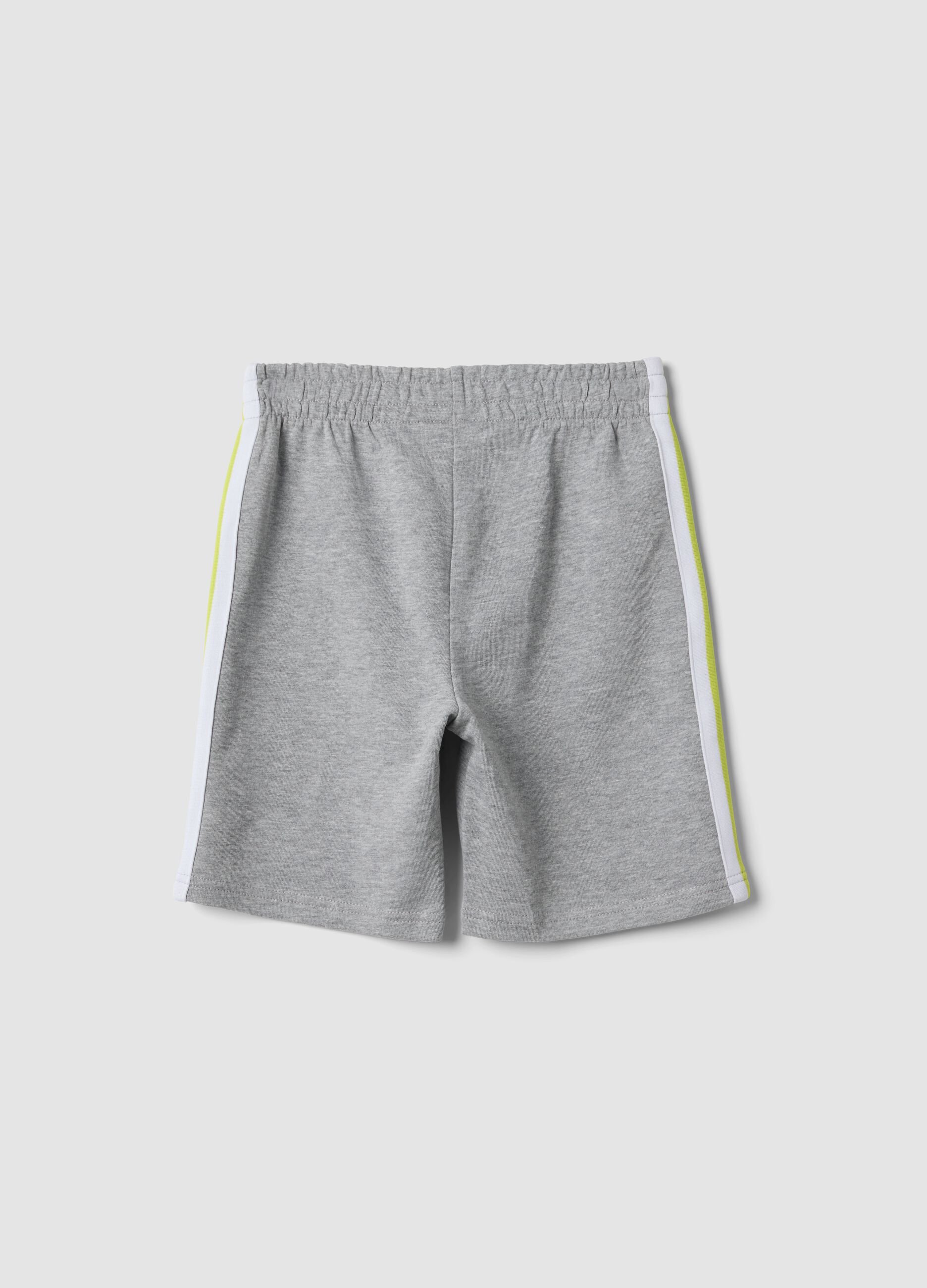 Grey pure cotton shorts with side stripes