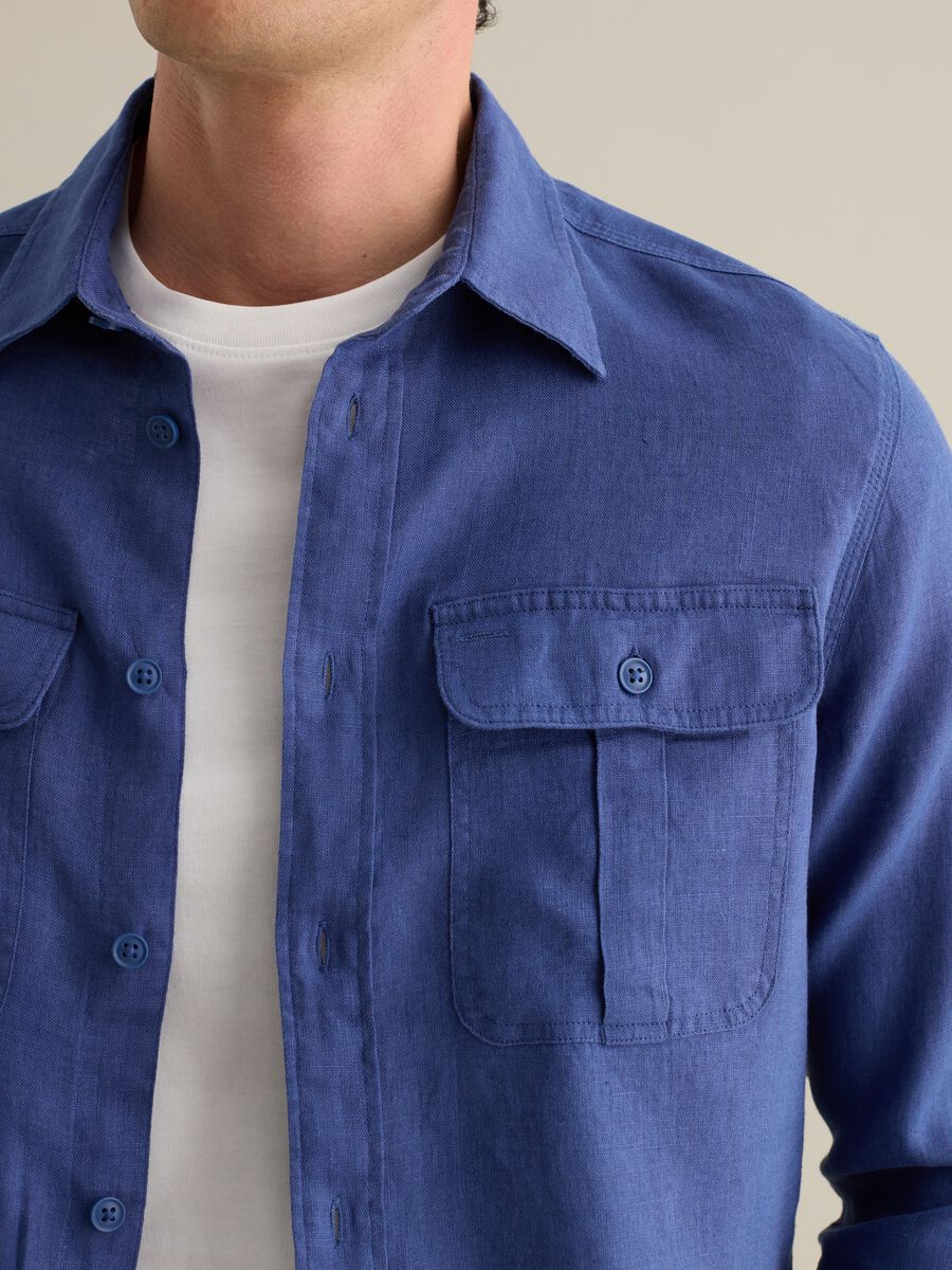 Classic Blue Pure Linen Shirt by Piombo_2