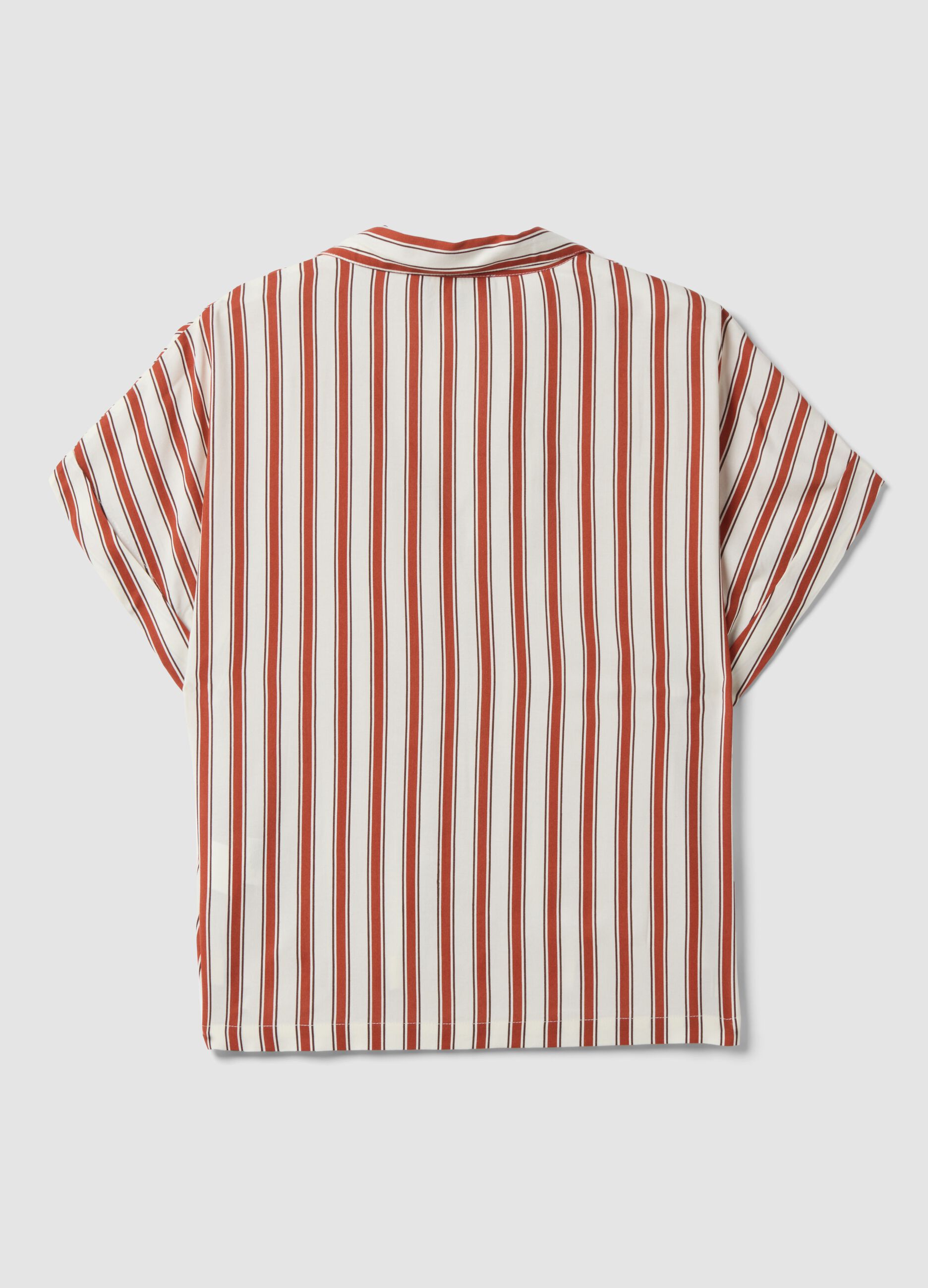 Multicolour striped pure viscose short-sleeve oversized shirt