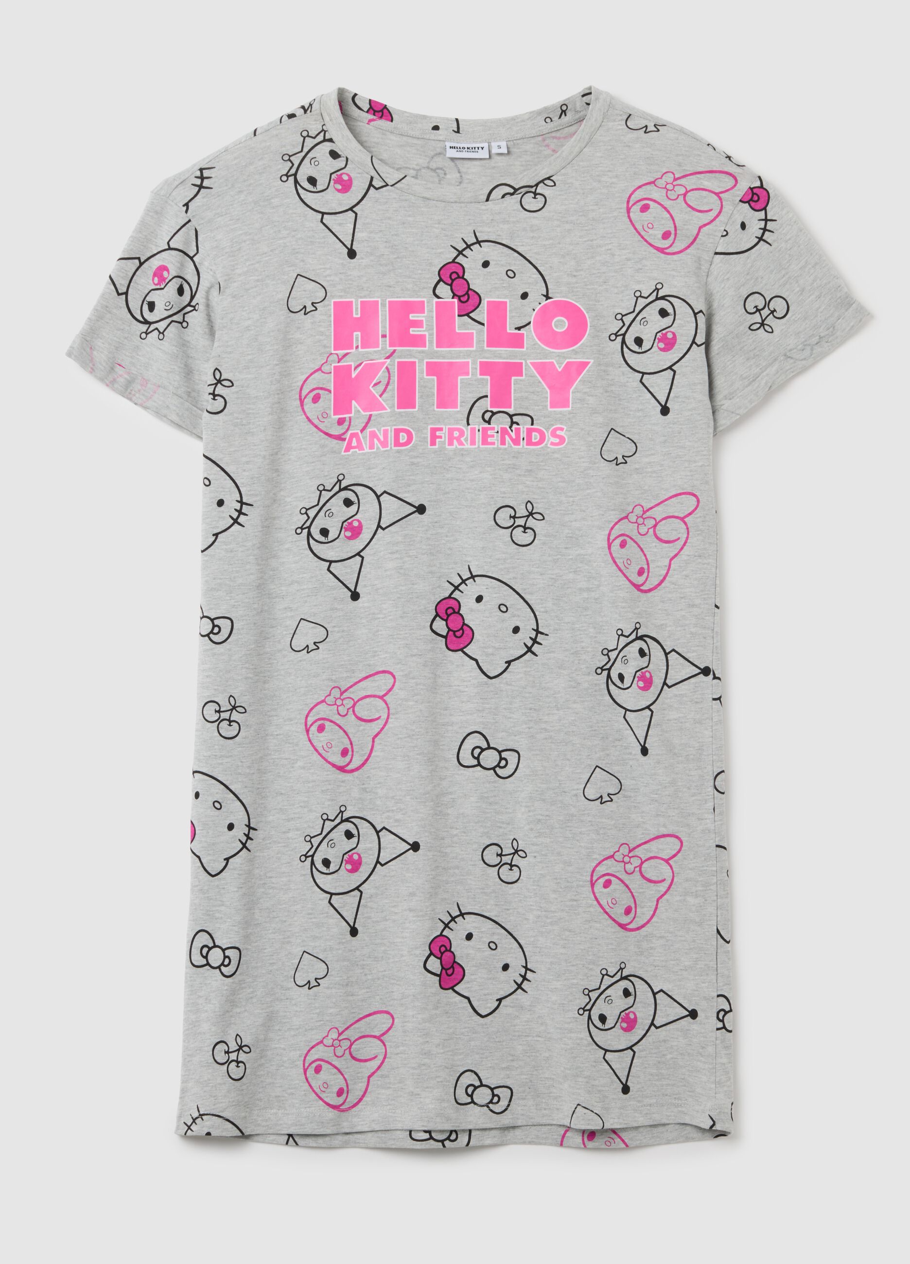 Women's grey cotton blend t-shirt regular fit with Hello Kitty print