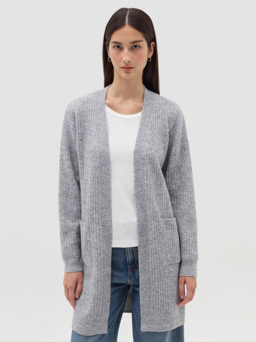 Long ribbed open cardigan_0
