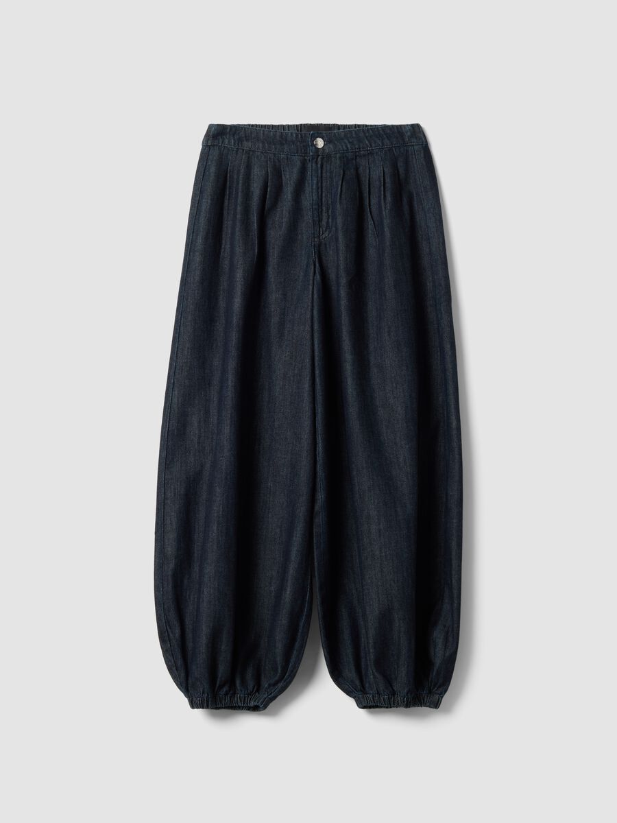 Blue pure cotton balloon-fit denim jeans_0