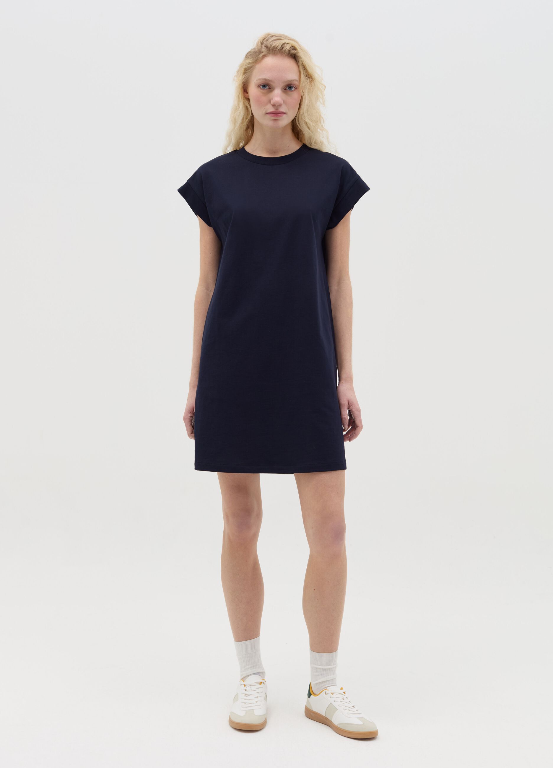 Blue Casual Cotton T-shirt Dress