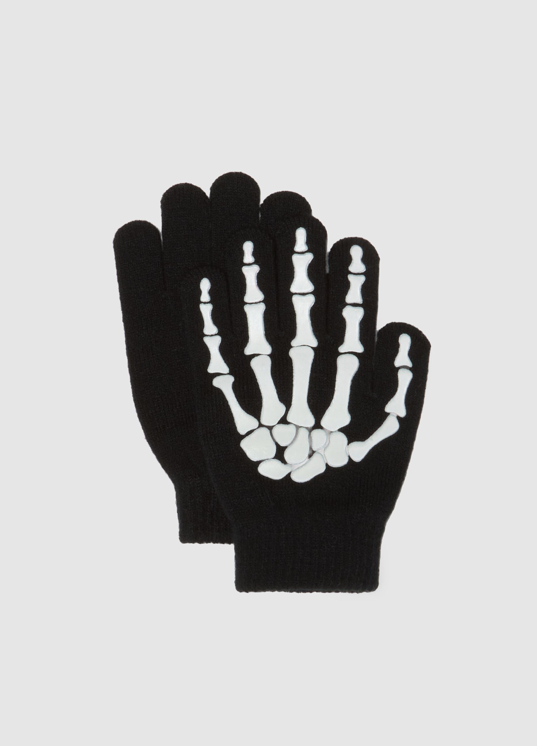 Black Skeleton Print Gloves