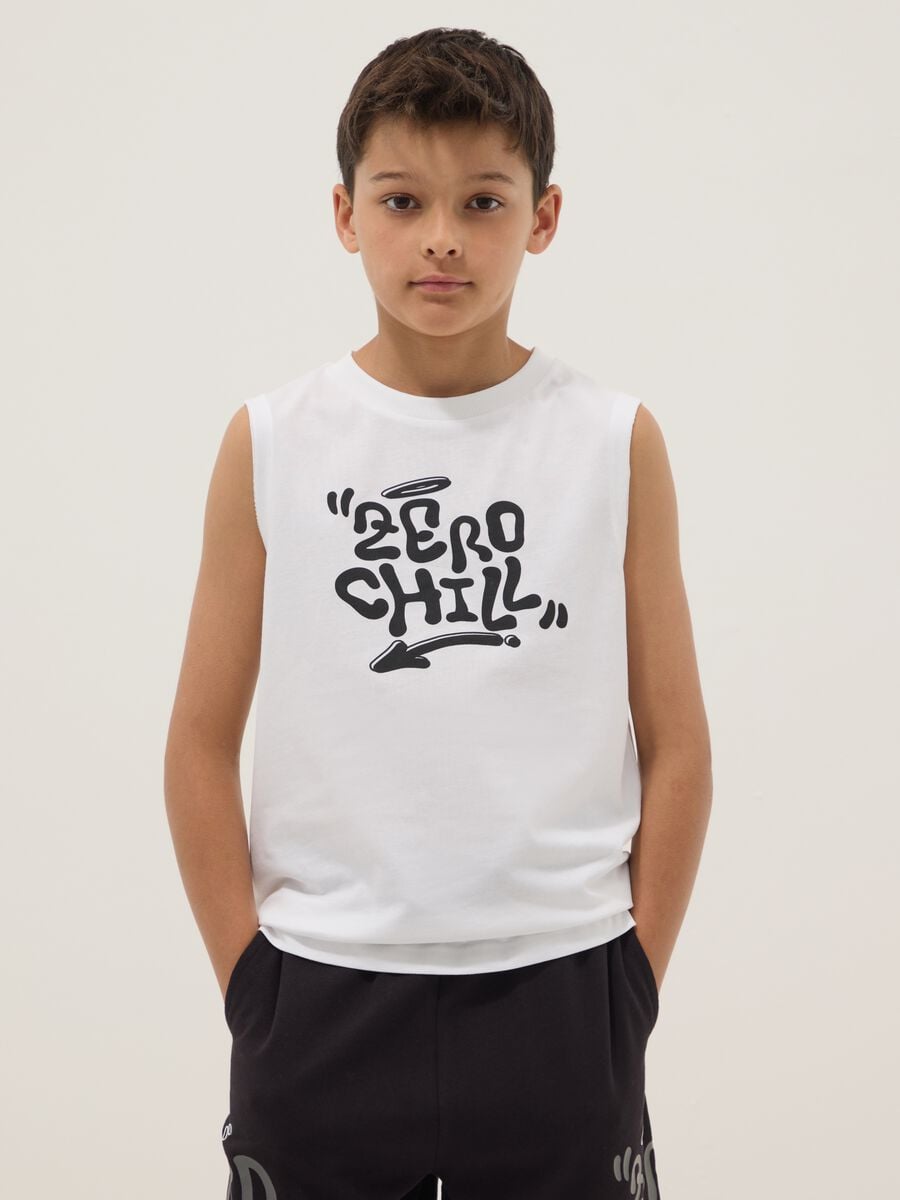 White organic cotton vest top with print_0