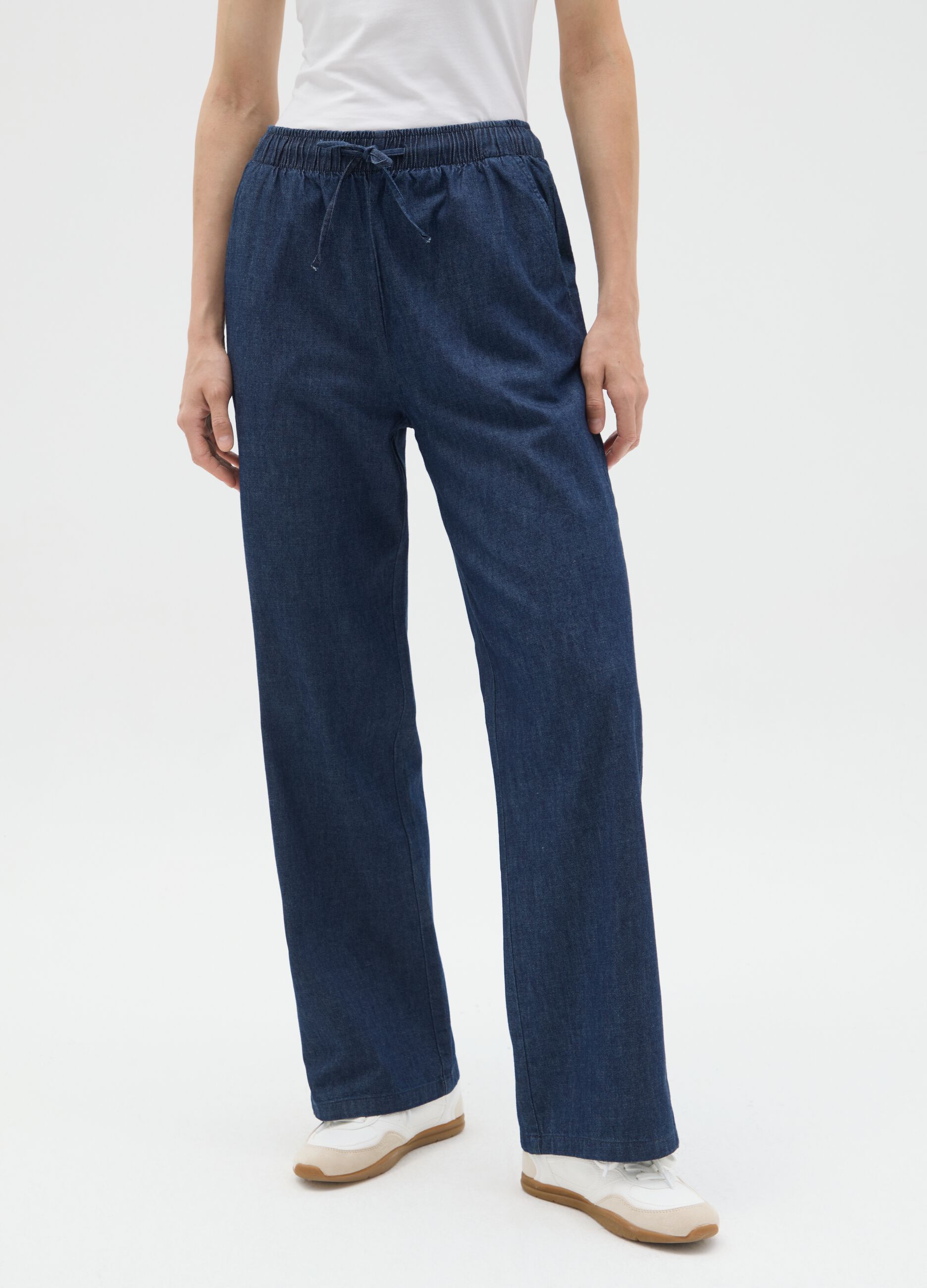 Wide leg pure cotton denim trousers