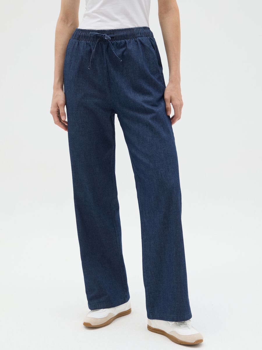 Wide leg pure cotton denim trousers_1