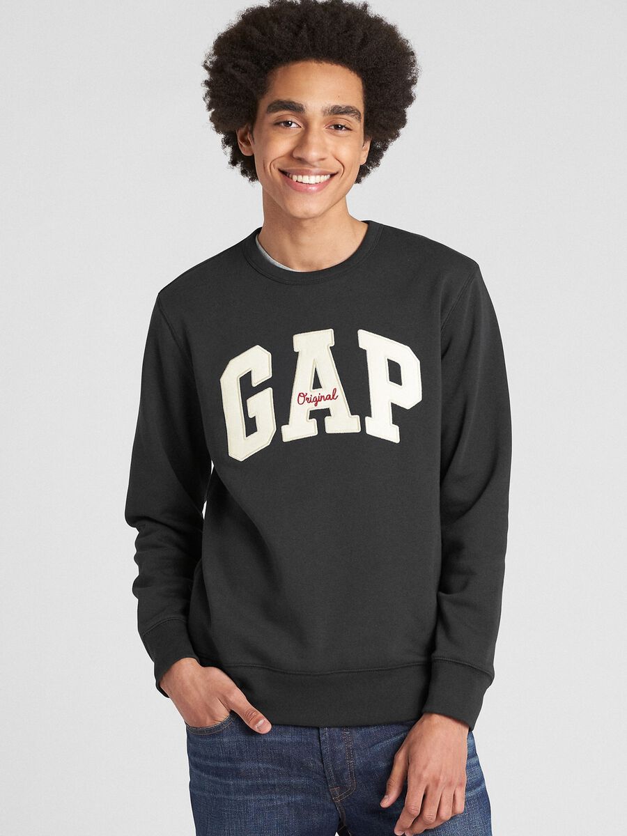 Round-neck sweatshirt with logo patch and embroidery_0