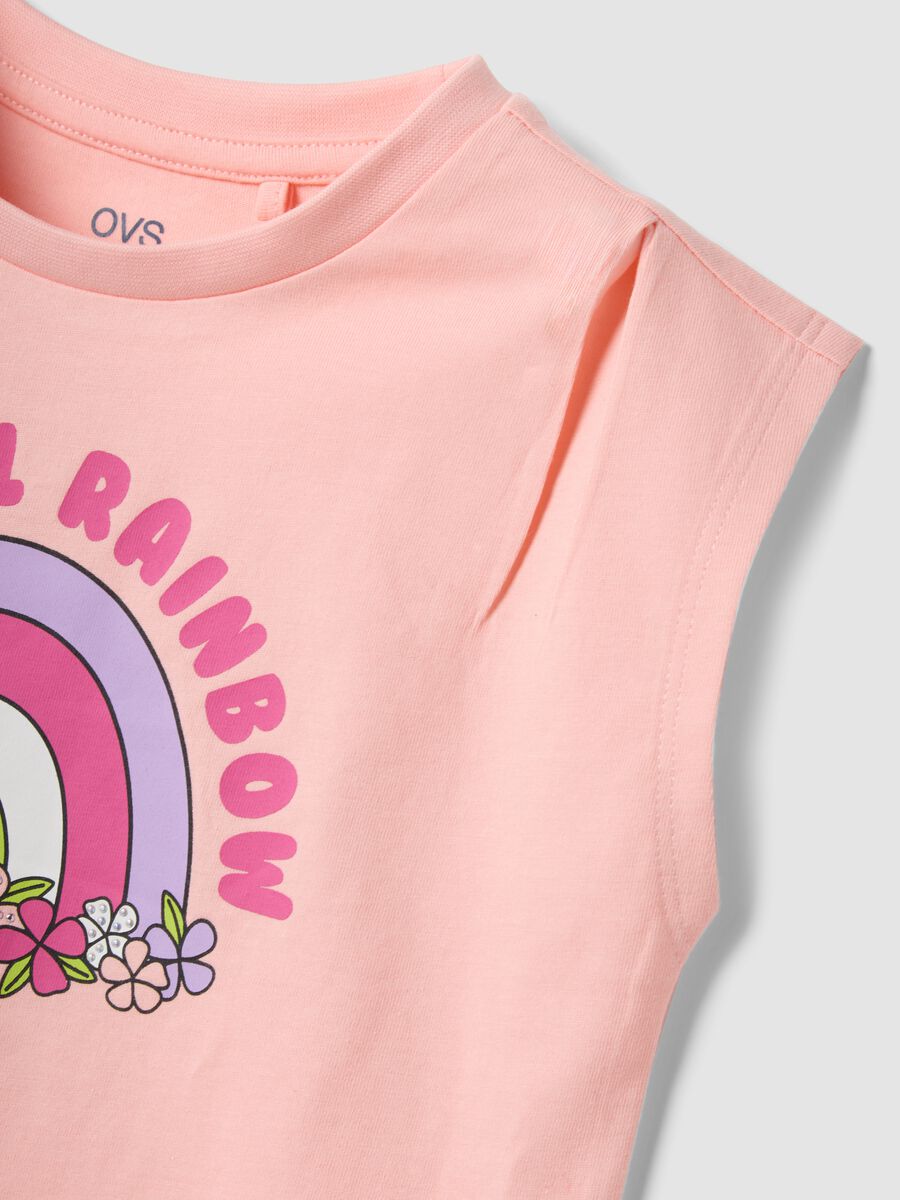 Pink pure cotton vest top with rainbow print_3