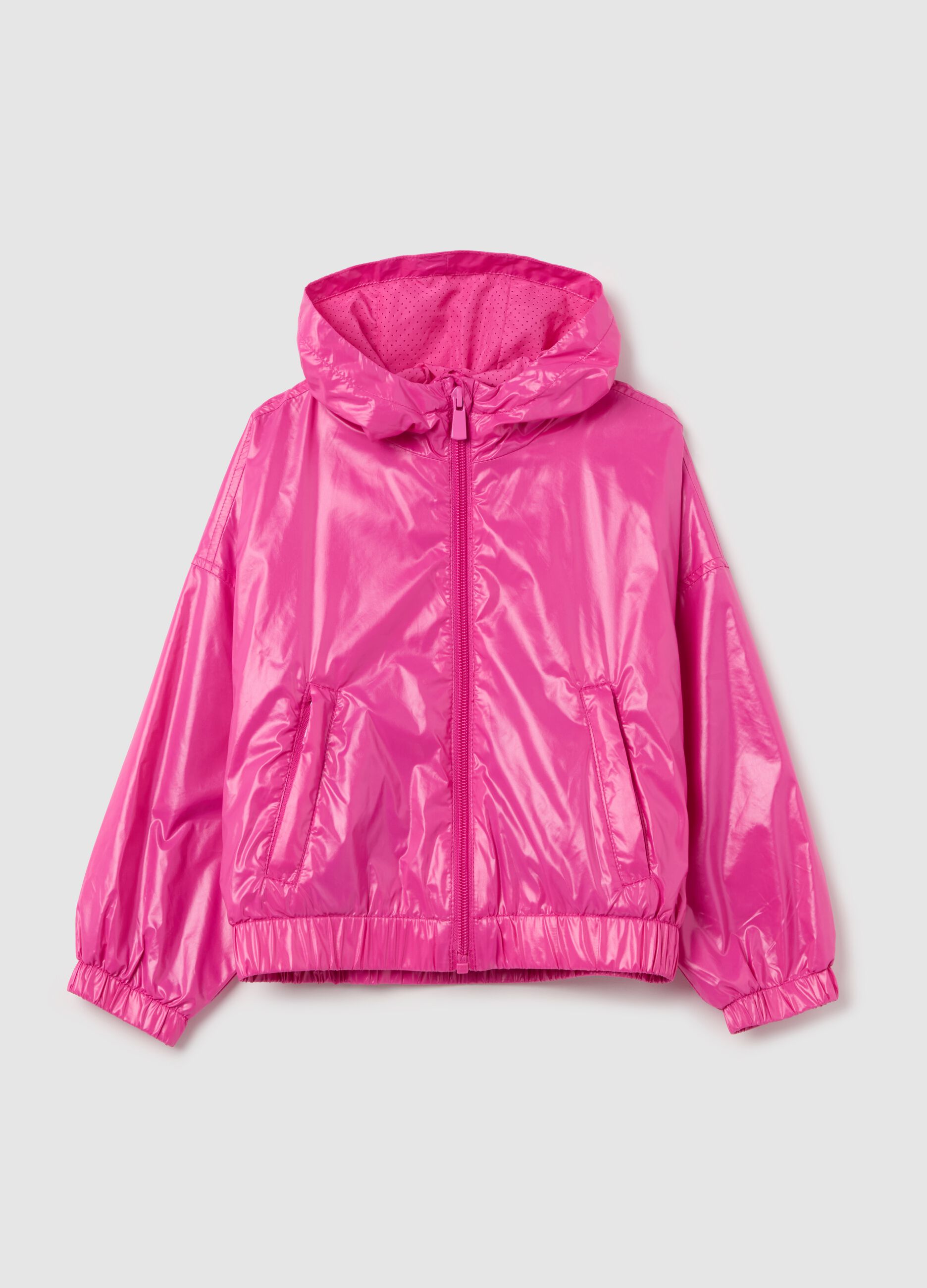 Shiny waterproof jacket with hood