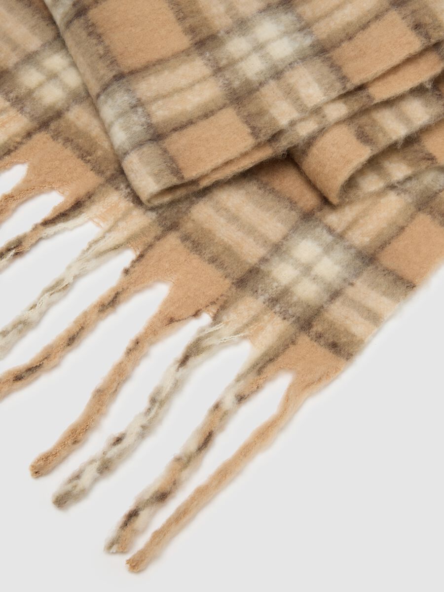 Multicolour Checked Scarf with Fringes_3