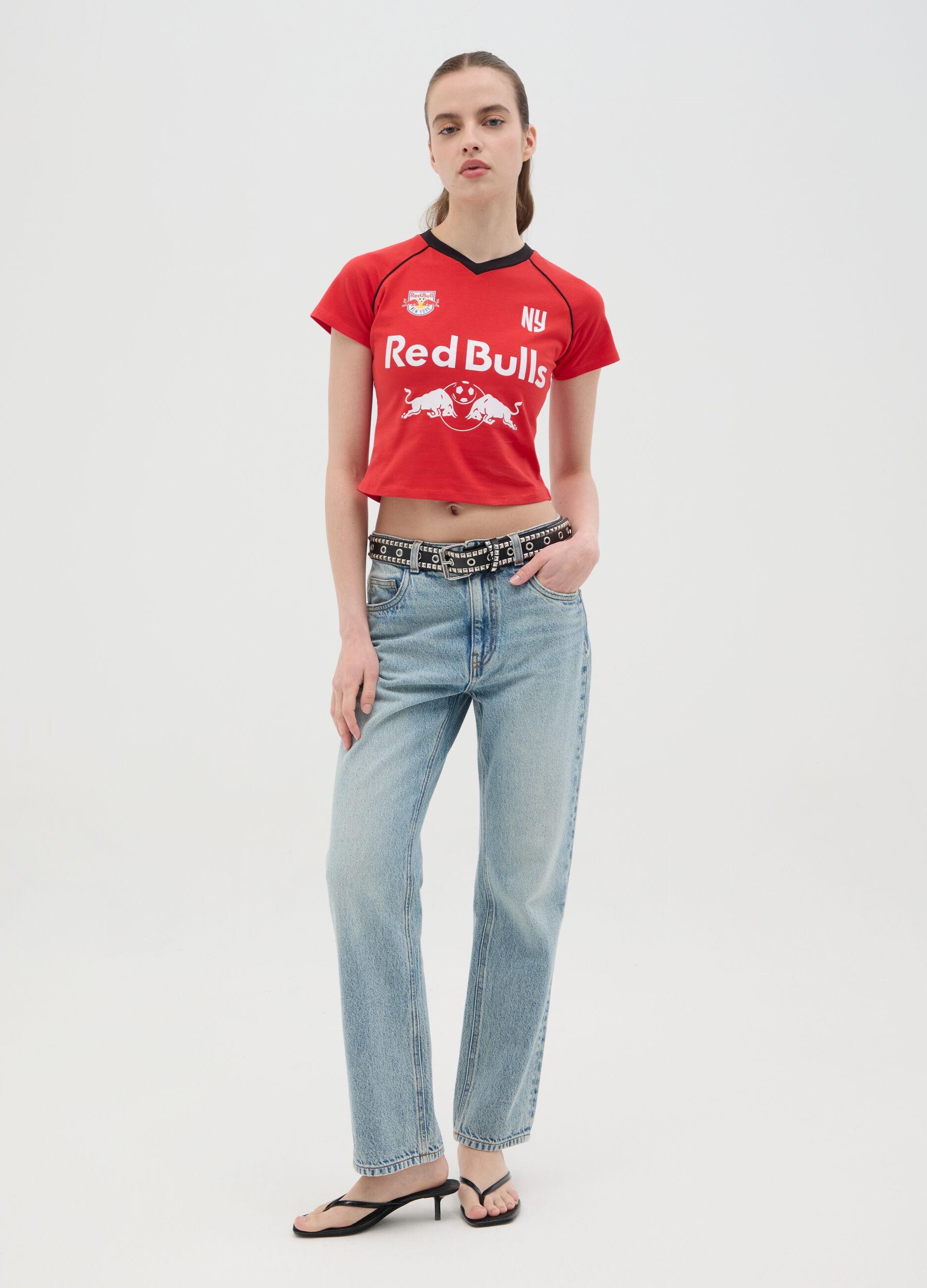 Women's red cropped stretch cotton top