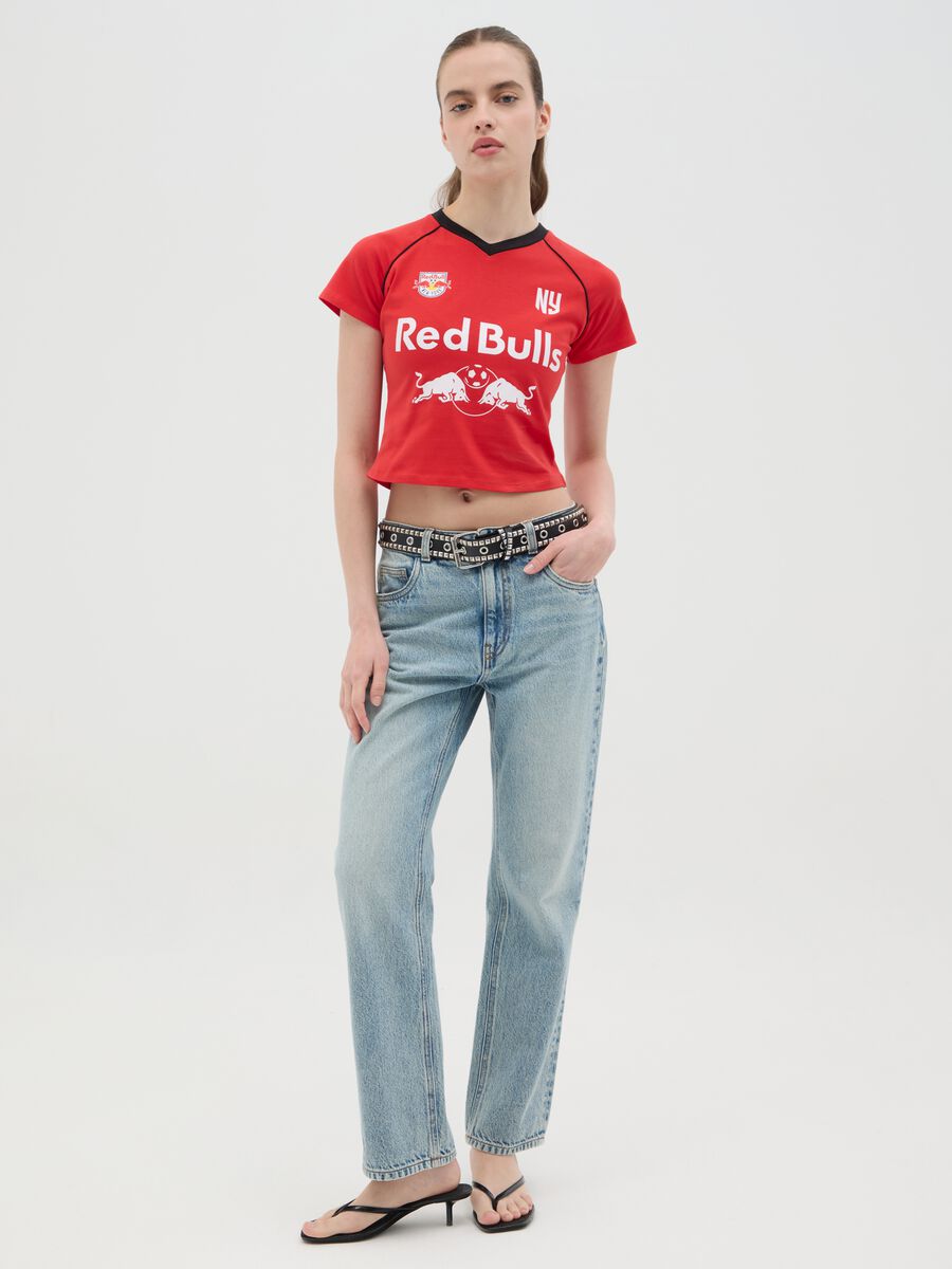 Women's red cropped stretch cotton top_1