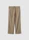 Pantaloni in misto viscosa e lino beige straight fit con coulisse_4