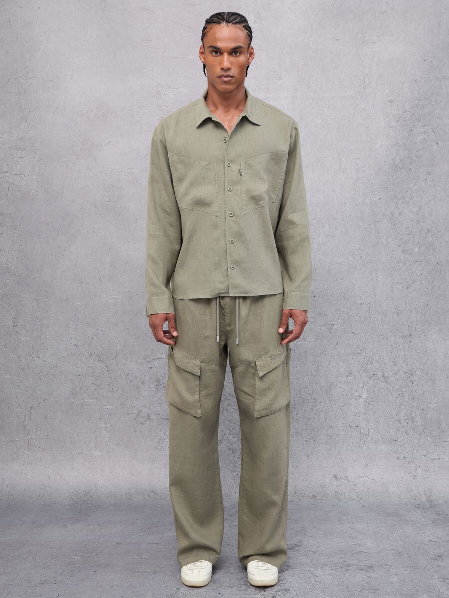 100% Linen Cargo Pants Military Green_1