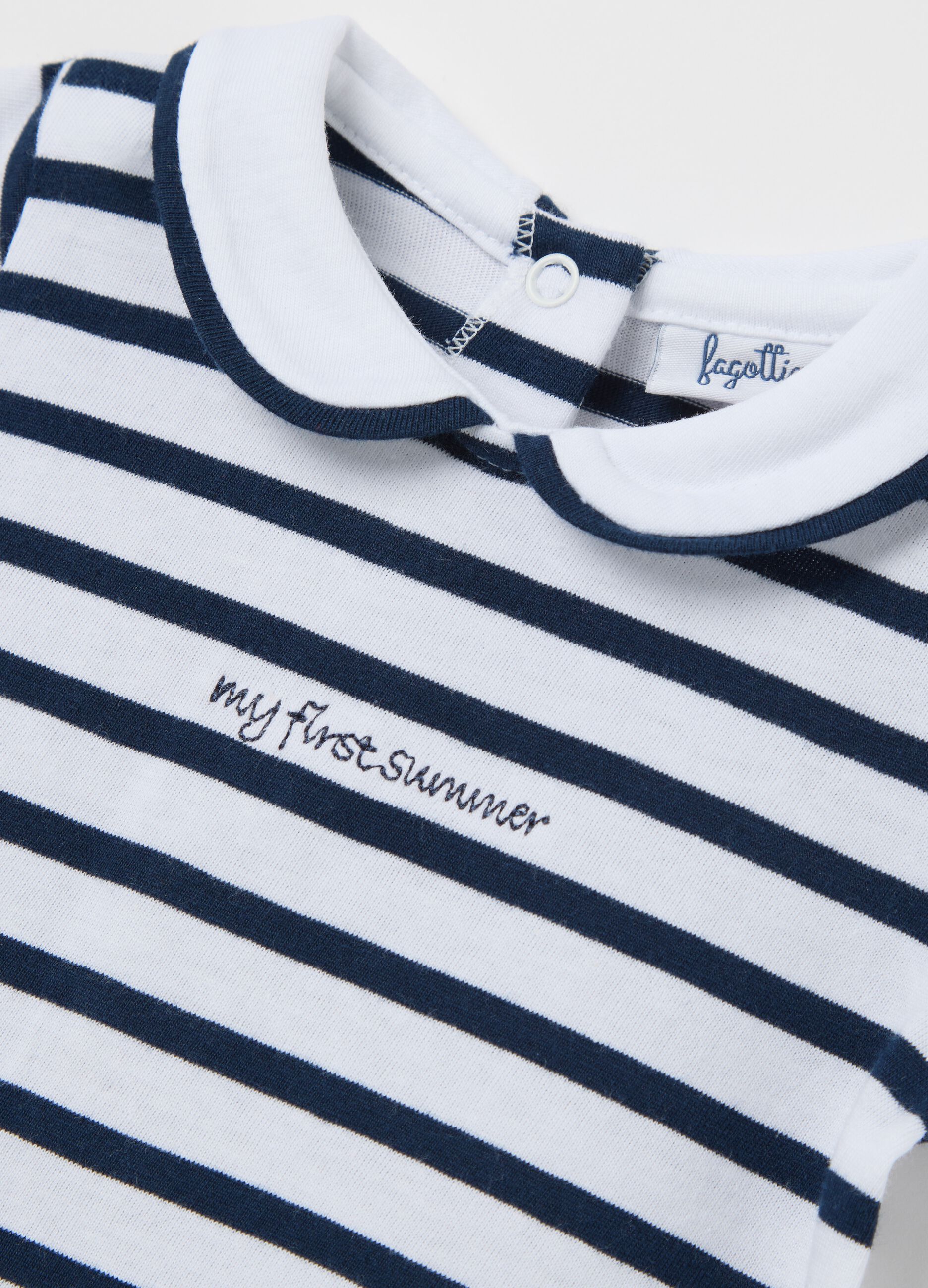 Body a righe blu e bianche in cotone bio