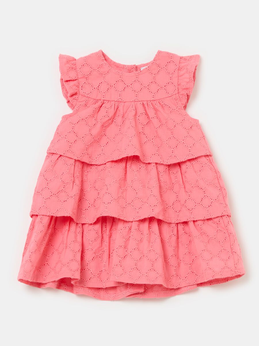 Tiered dress in cotton broderie anglaise_0