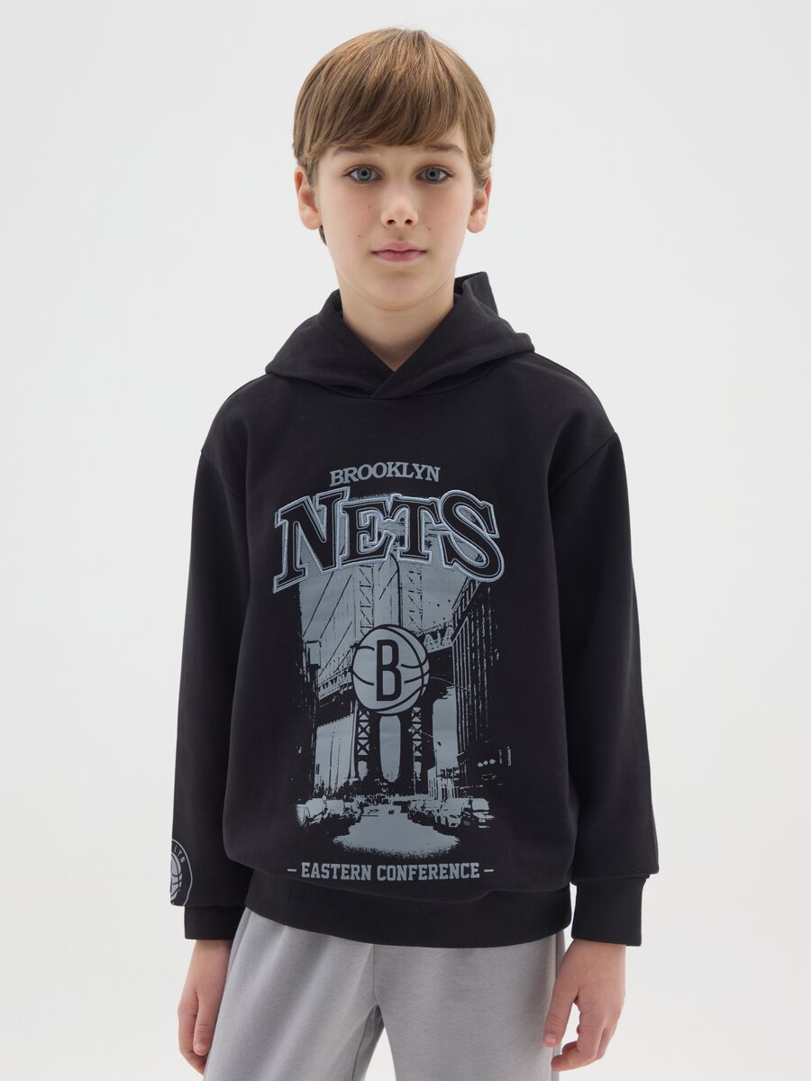 Felpa da ragazzo in misto cotone nera regular fit con cappuccio_0