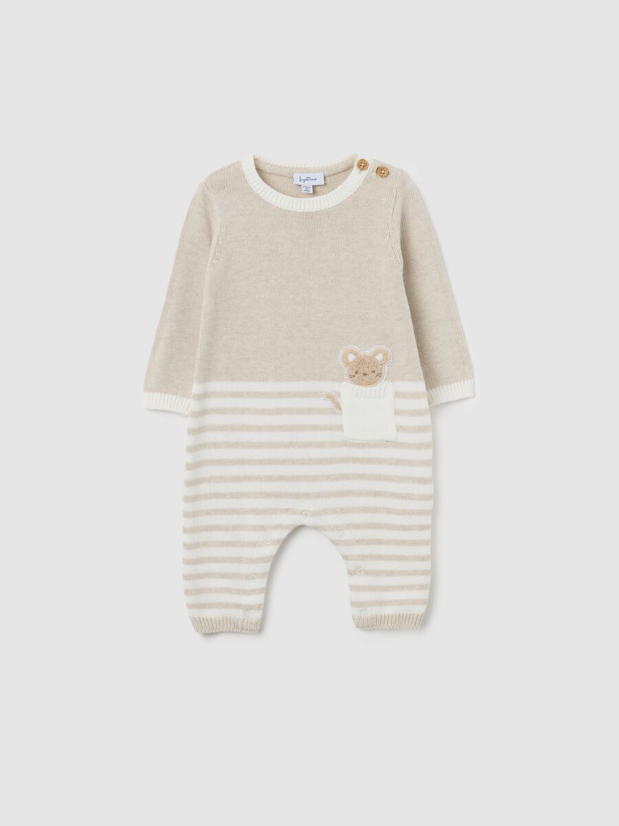 Multi-colour striped baby jumpsuit in pure cotton_0