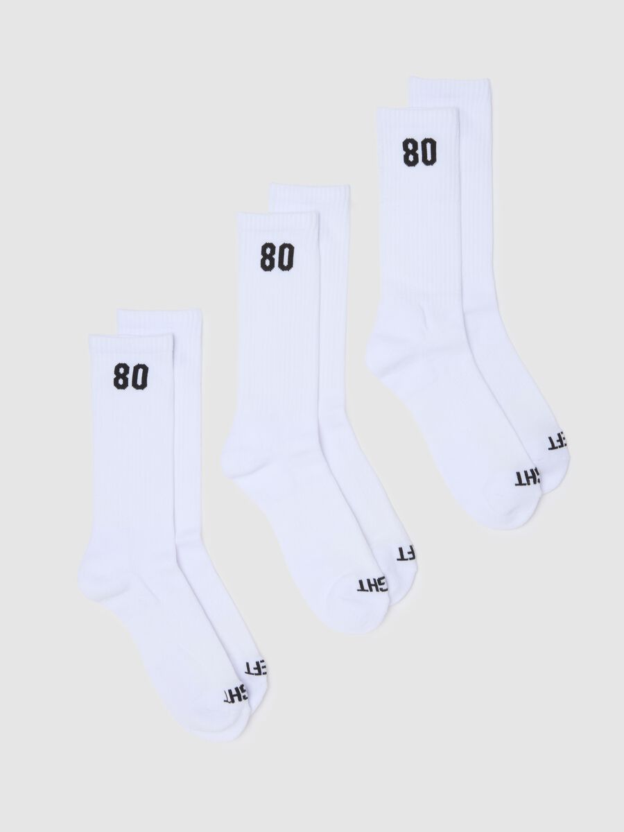 White Stretch Cotton Blend Sports Socks Tripack_0
