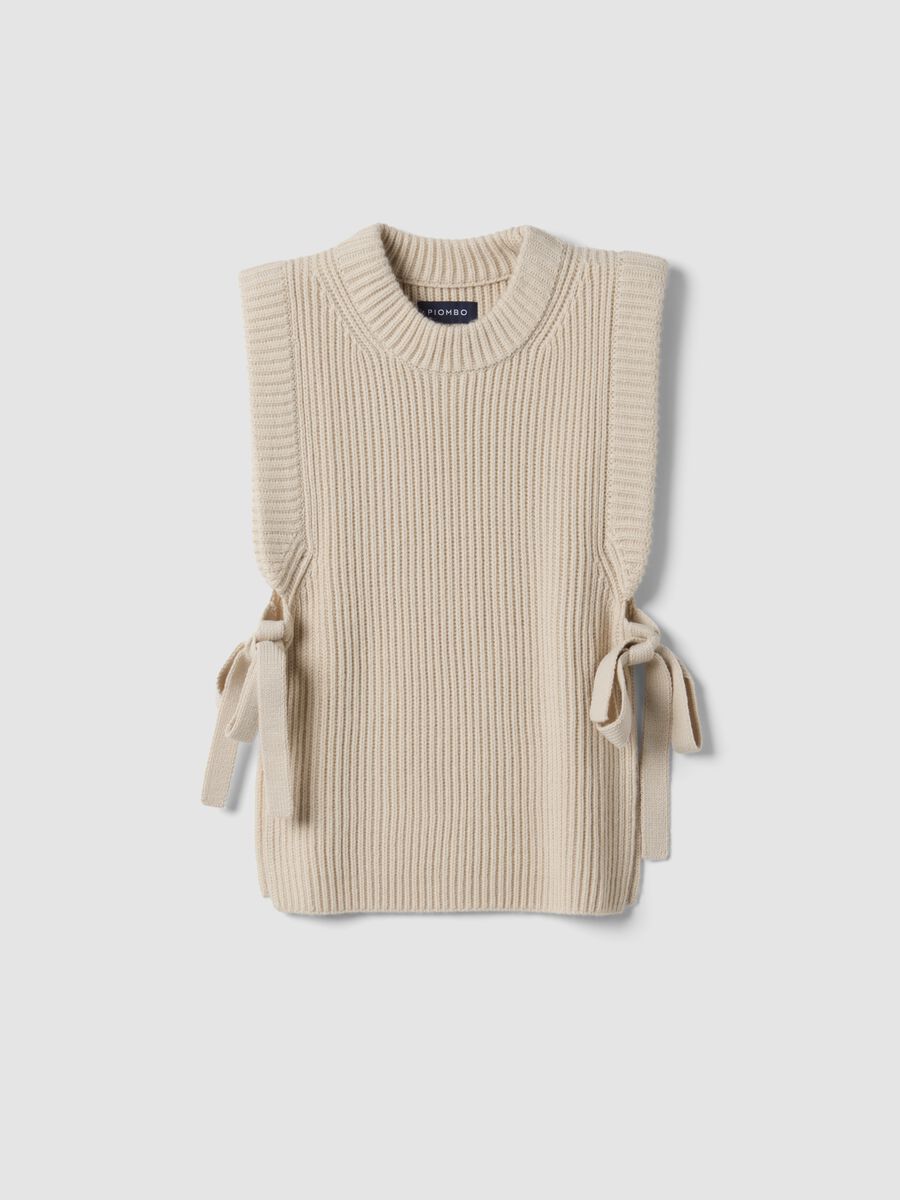 Beige ribbed wool-blend gilet with side ties, regular fit_0