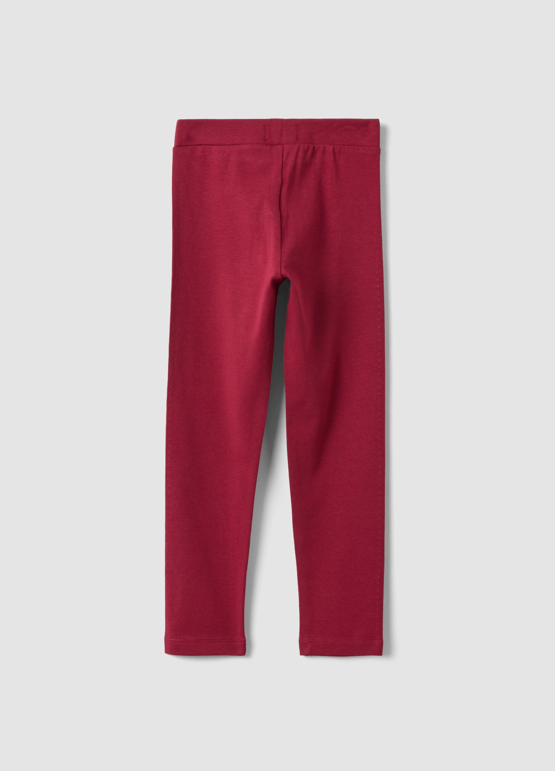 Girls&rsquo; red stretch organic cotton leggings with rhinestones