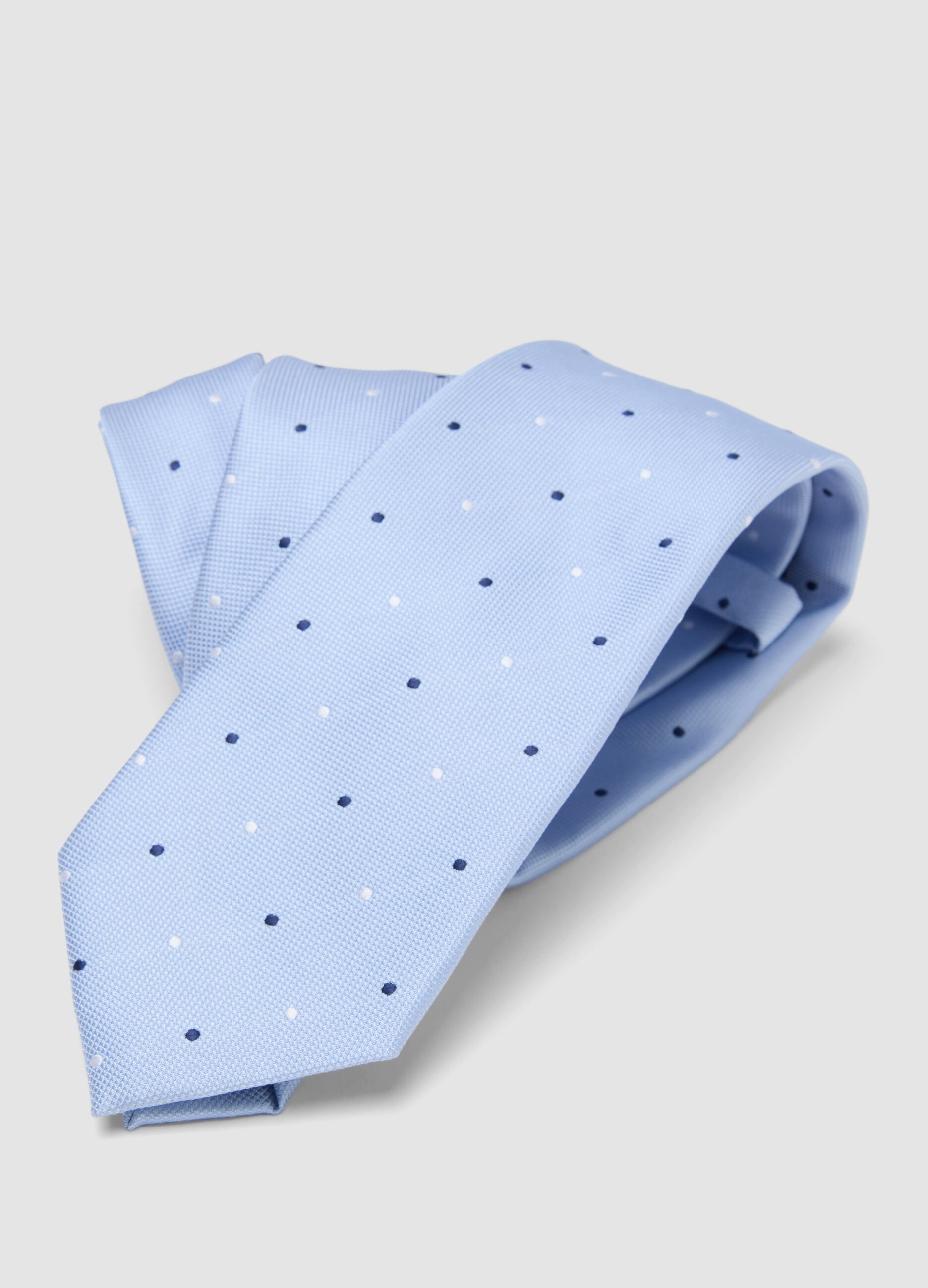Light blue tie, 7.5 cm blade, polka dot pattern