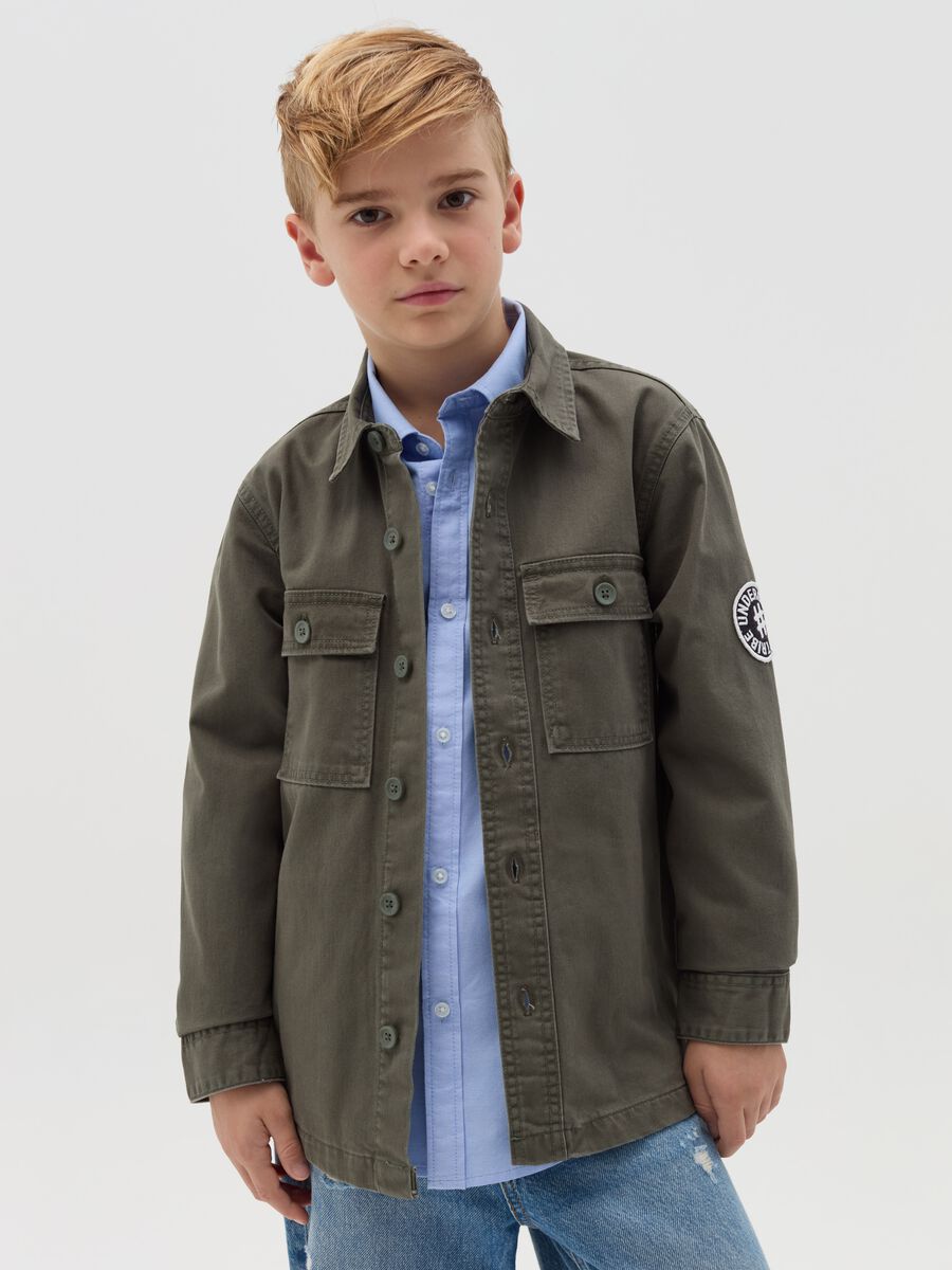 Shacket in twill di cotone con patch_0