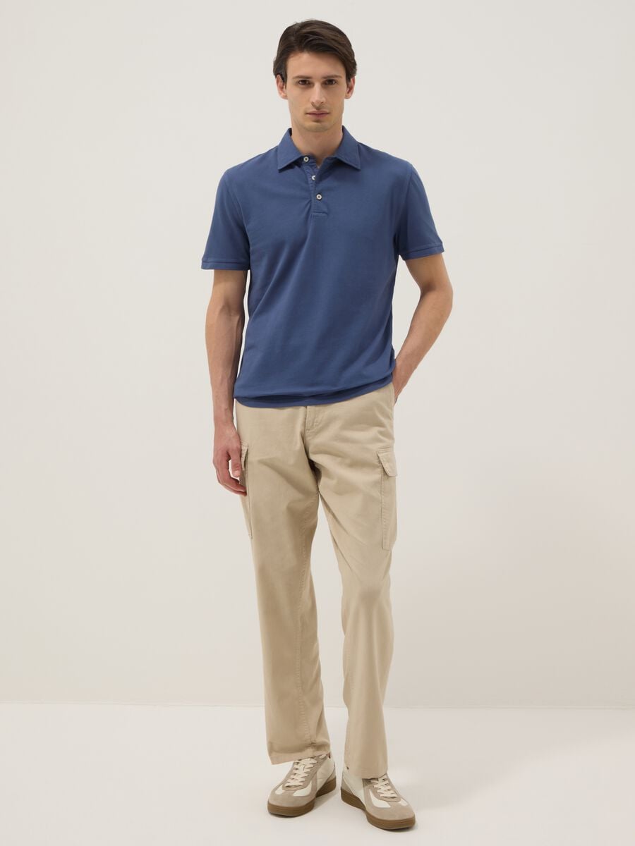 Blue pure cotton slim-fit short-sleeve polo_2