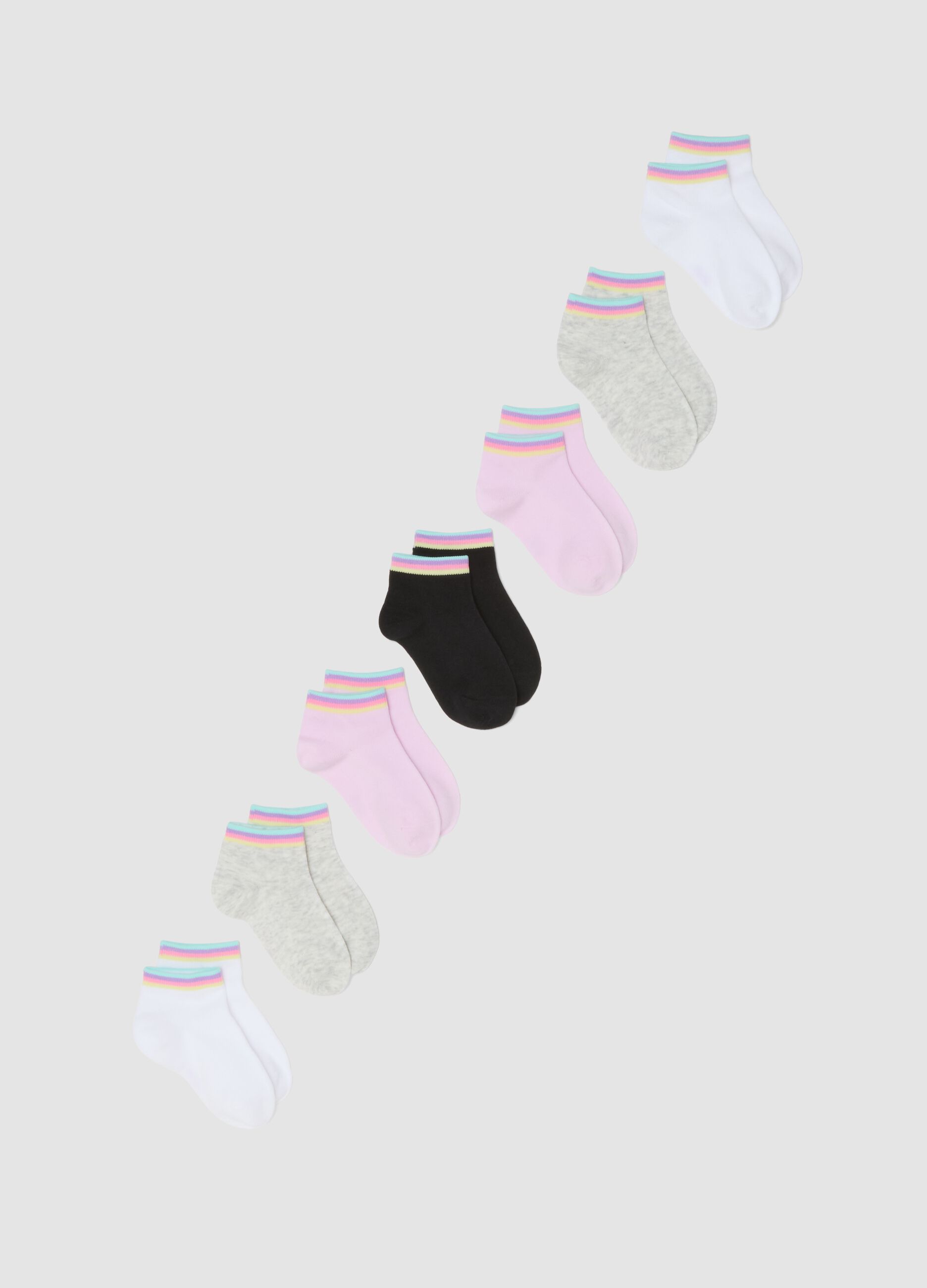 Multipack of multicoloured striped cotton blend ankle socks for girls