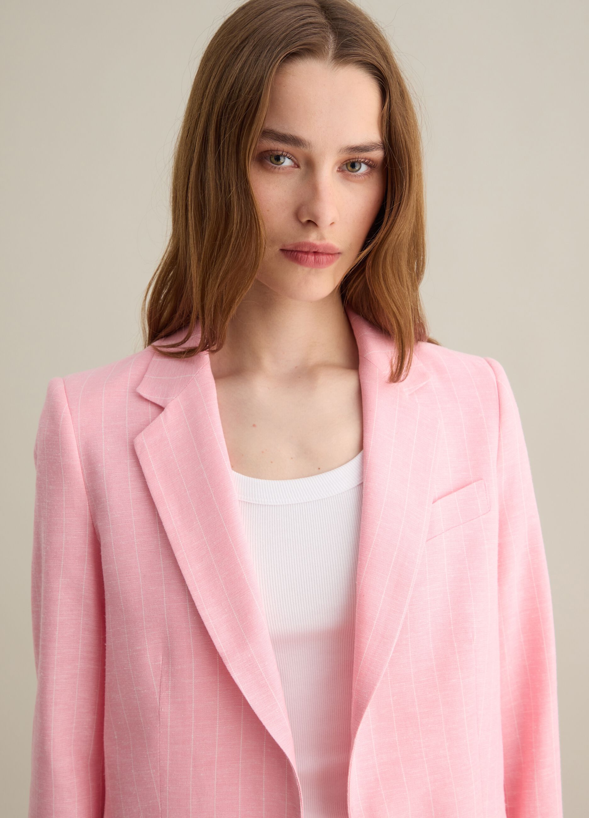 Pink Blazer in Viscose and Cotton Blend