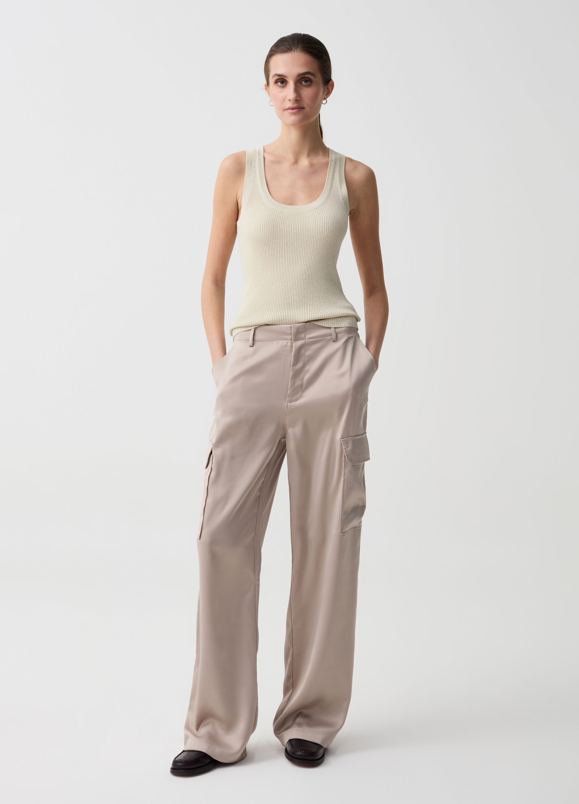 Cargo trousers in satin