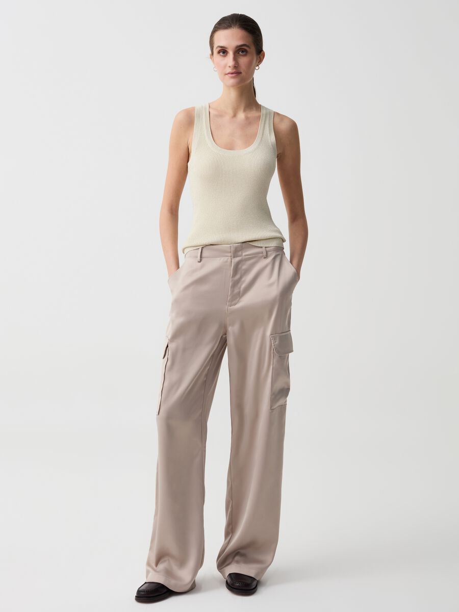 Cargo trousers in satin_0