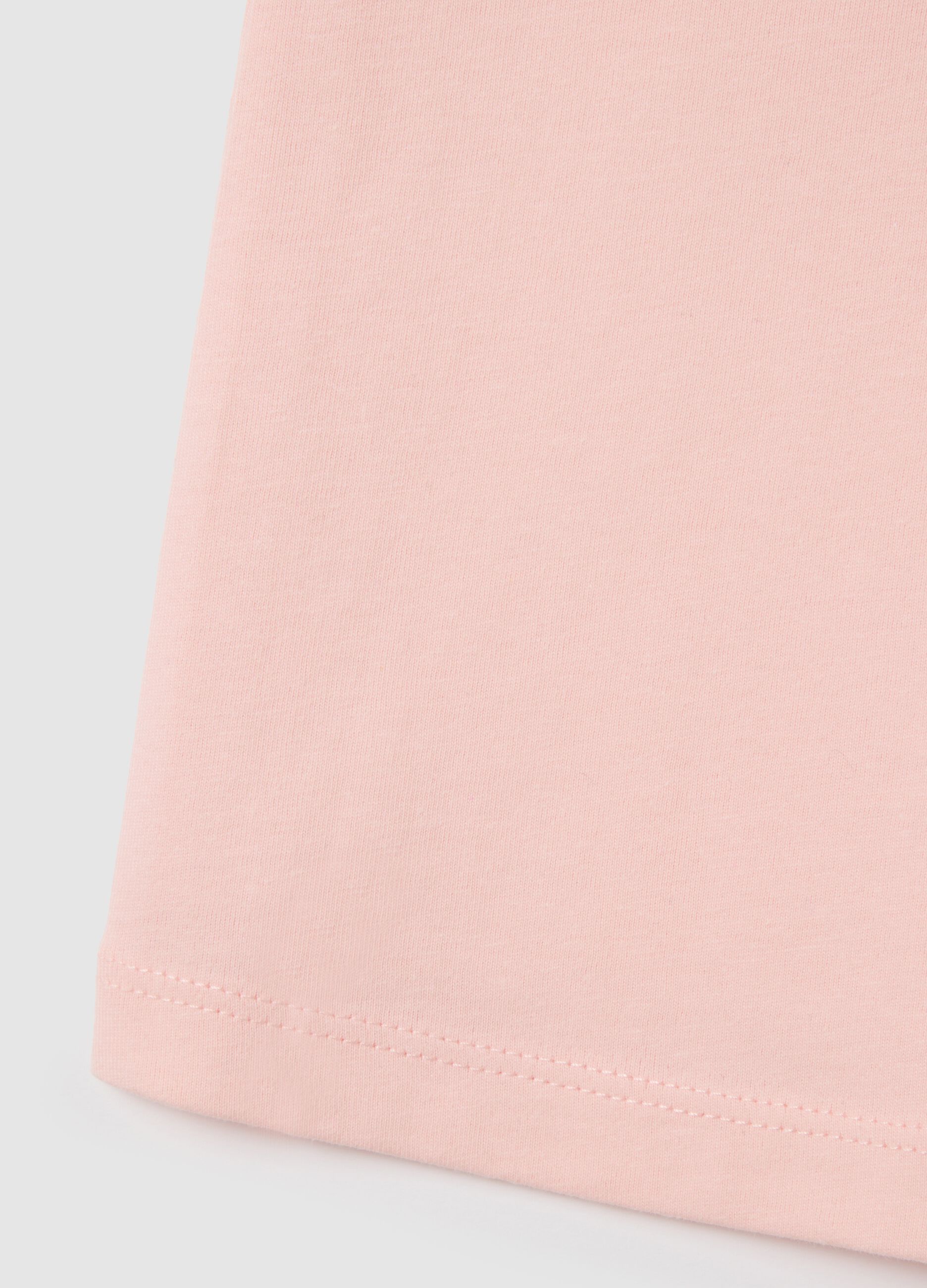 Girls' pink pure cotton top with regular fit and ruffles