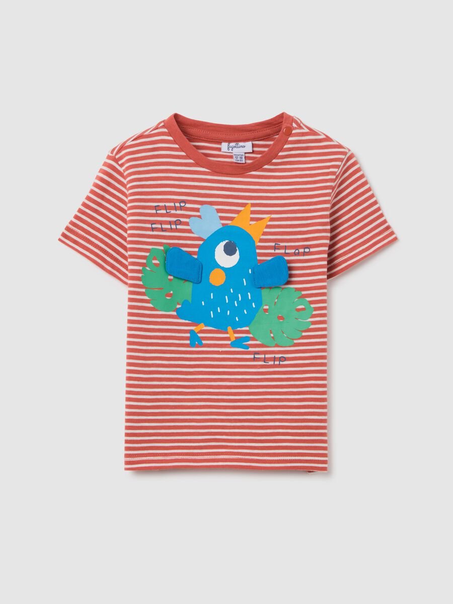 Orange striped T-shirt with Fagottino bird embellishment_0