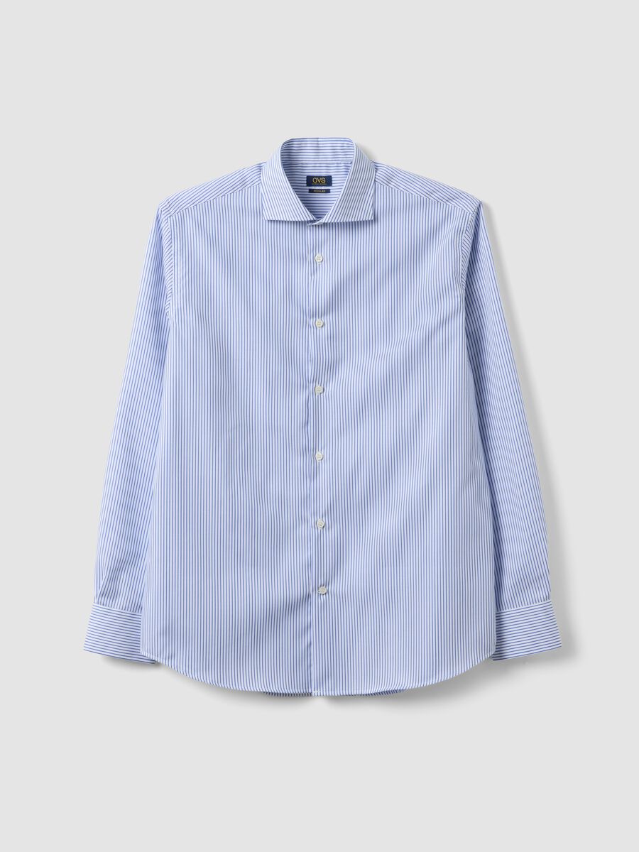 Light blue striped pure cotton dobby shirt with French collar, non-iron_4