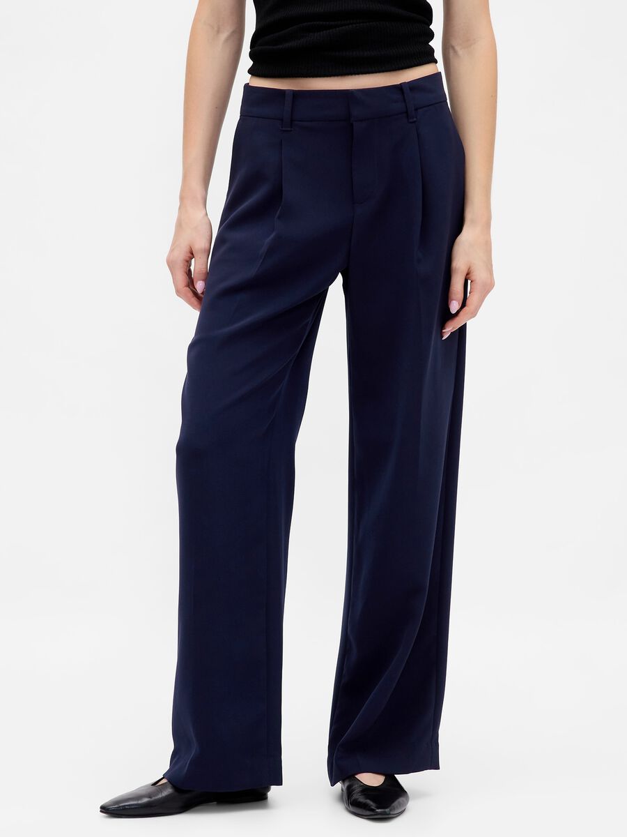 Wide-leg blue trousers in stretchy fabric_1