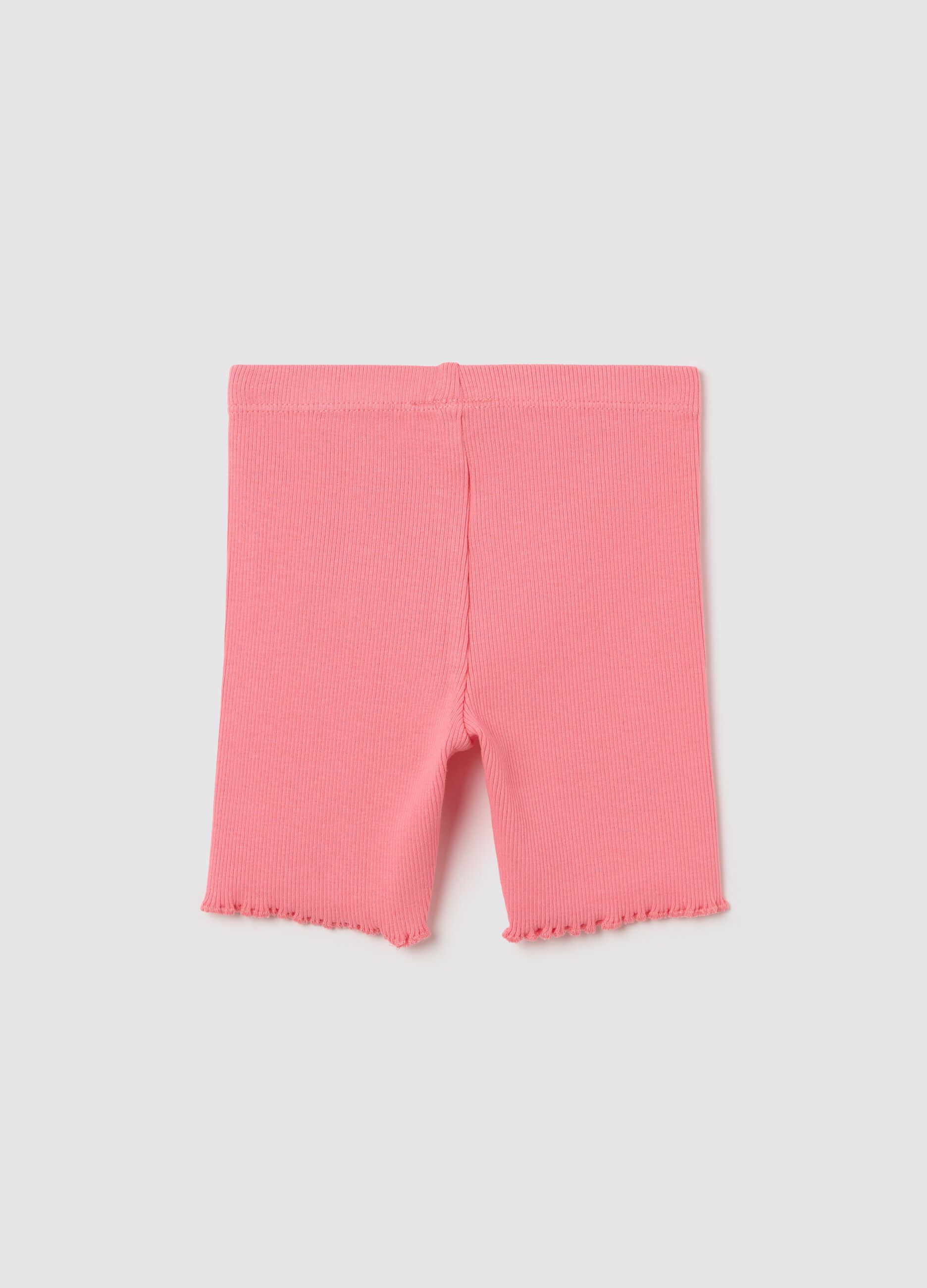 Ribbed pink shorts with wavy hem