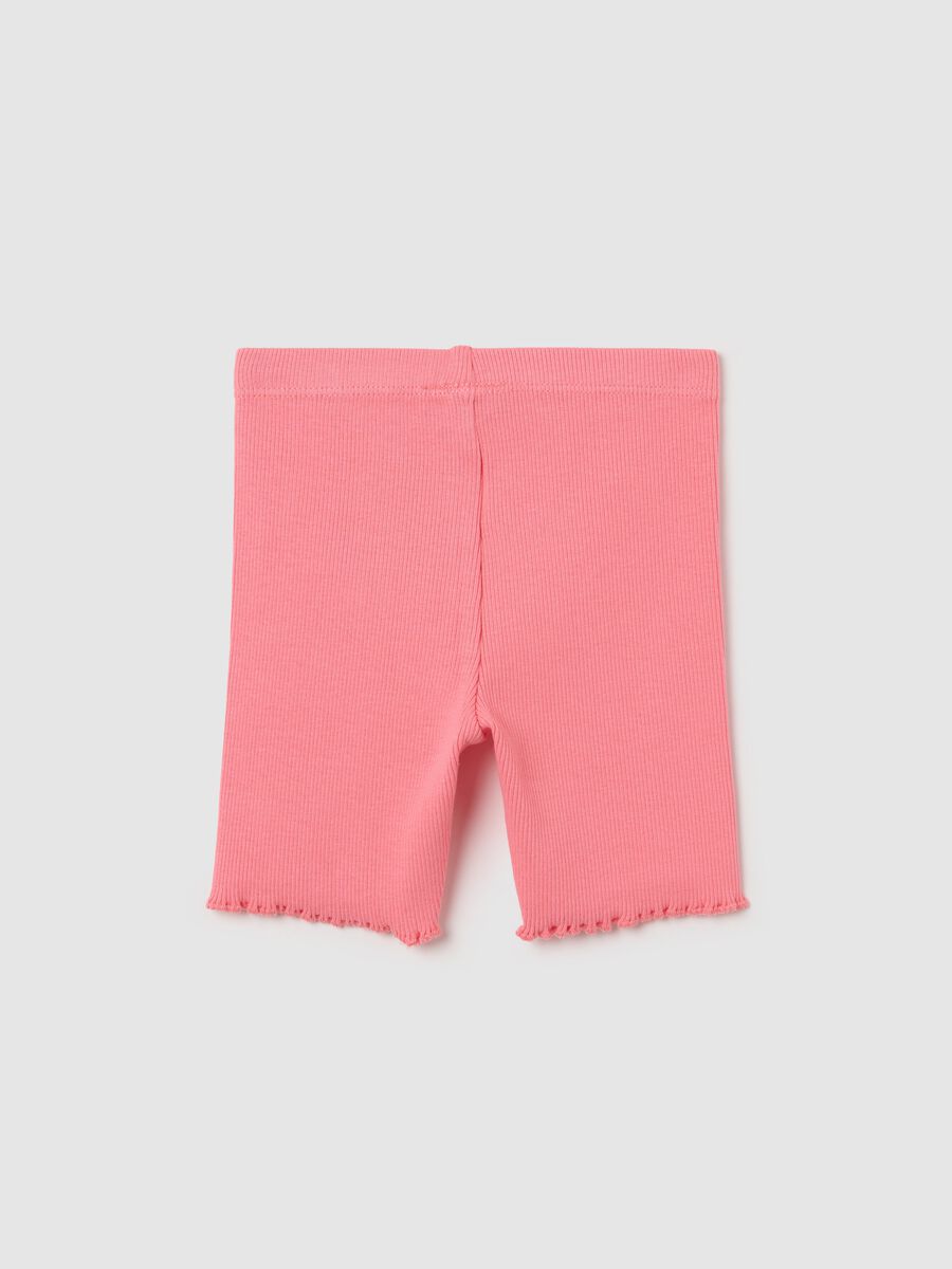 Ribbed pink shorts with wavy hem_1