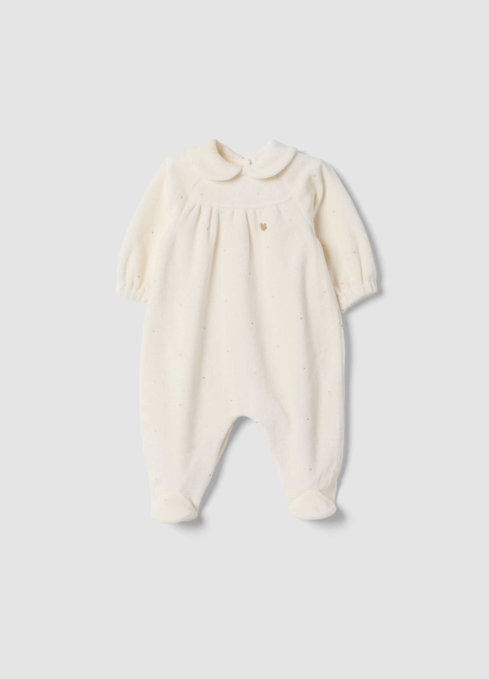 Tutina bianco sporco in misto cotone organico con piedini